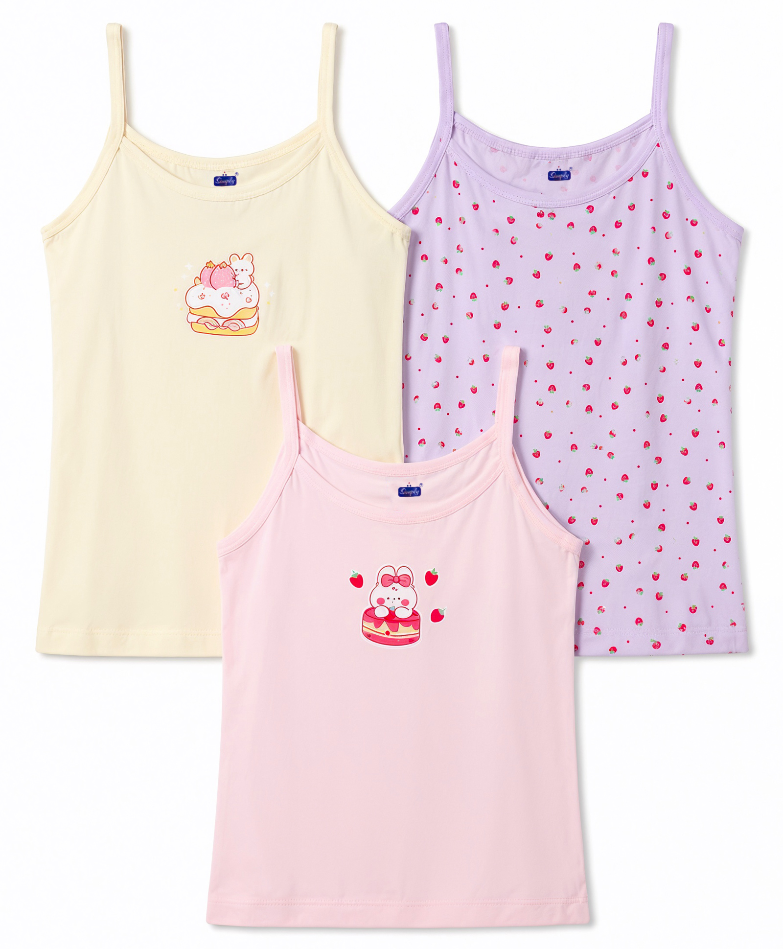 Simply Sinker Knit Sleeveless Slips with Bunny Print Pack of 3- Lemon Lavender & Pink-image-37