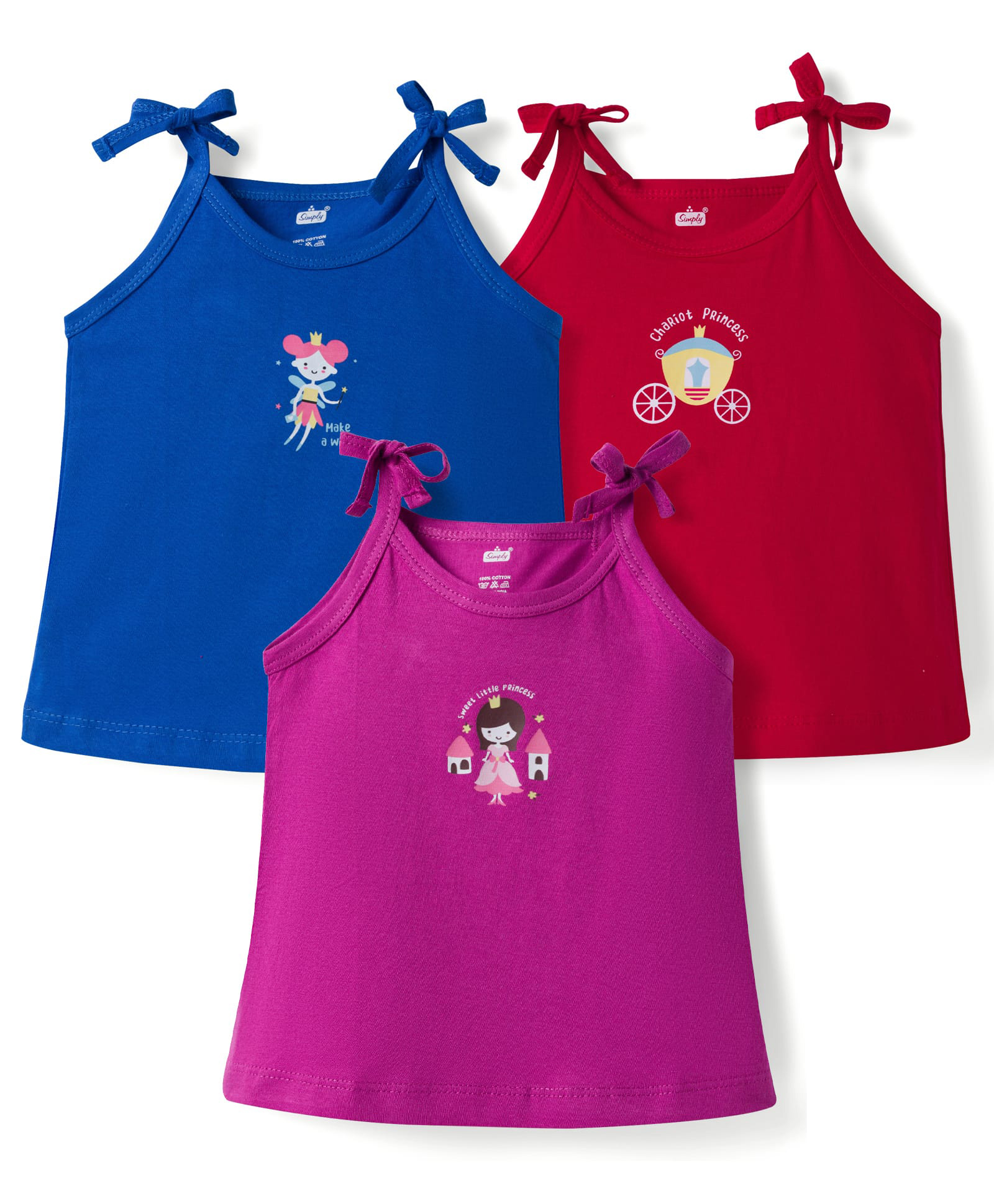 Simply Sinker Knit Sleeveless Slips with Fairy Print Pack of 3- Red Blue & Purple-picture-20