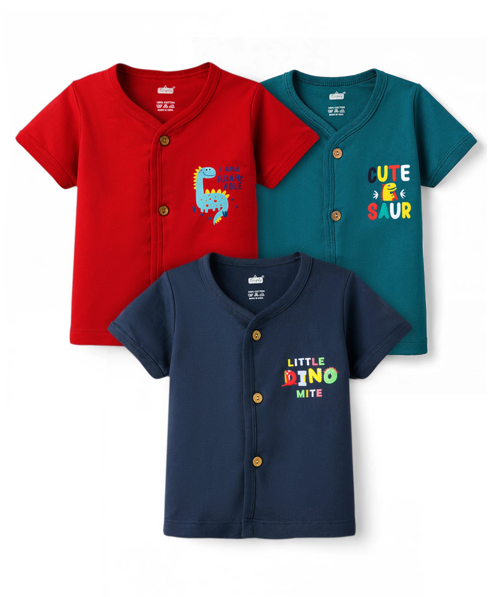 Simply Sinker Knit Half Sleeves Dino Printed Jhablas Pack of 3 - Navy Red & Teal-picture-23