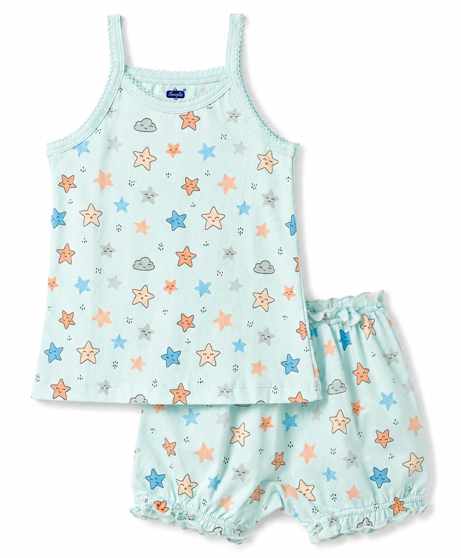 Simply Sinker Knit Sleeveless Star Printed Slips & Shorts Inner Wear Set - Aqua-image-41