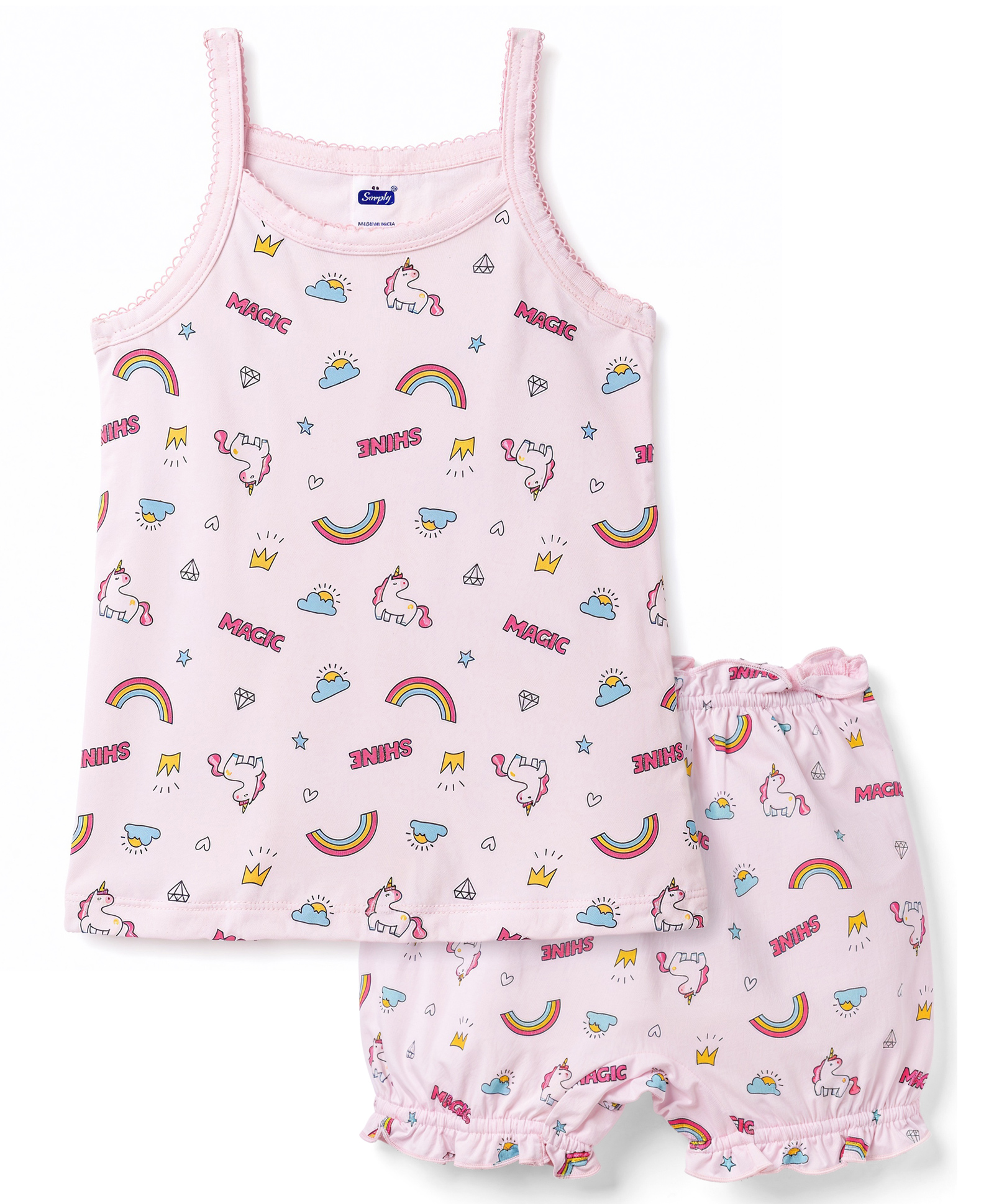 Simply Sinker Knit Sleeveless Kitten Unicorn Printed Slips & Shorts Inner Wear Set - Lilac-image-22