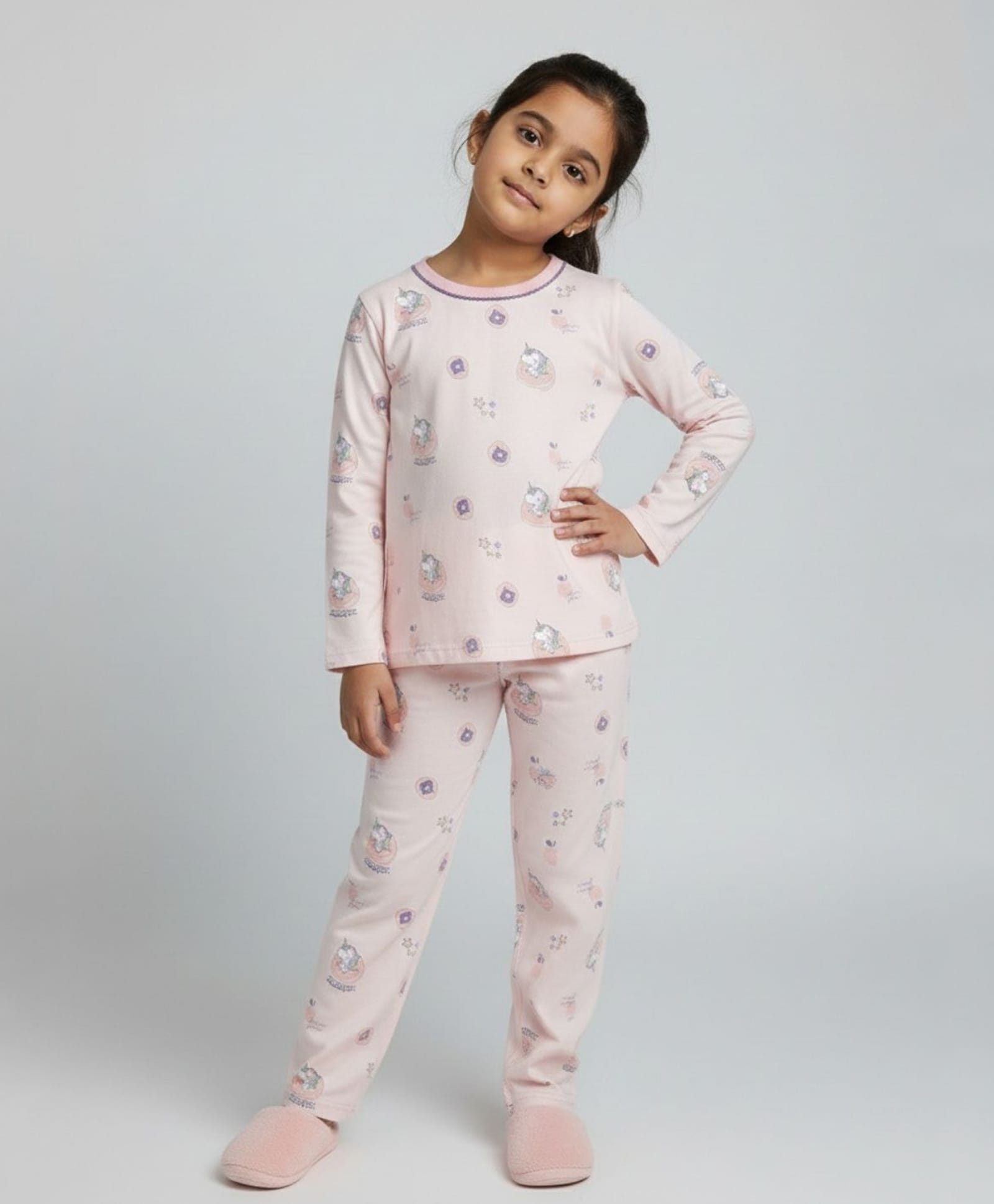 Biglilpeople Cotton Woven Full Sleeves Unicorn Printed Coordinating Tee & Pajama Night Suit - Pink-image-17