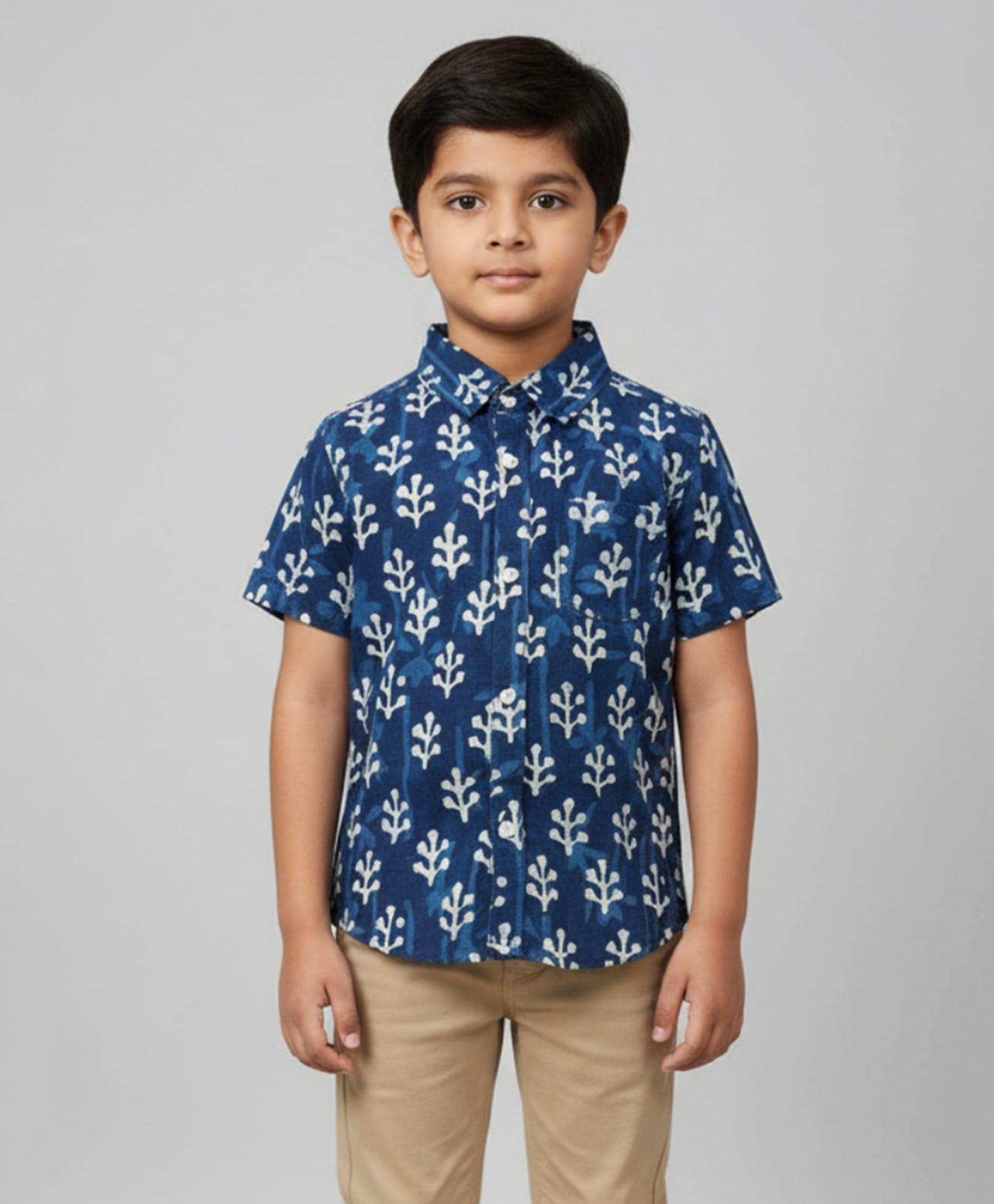 Biglilpeople Cotton Woven Half Sleeves Abstract Printed Shirt - Navy Blue-image-48