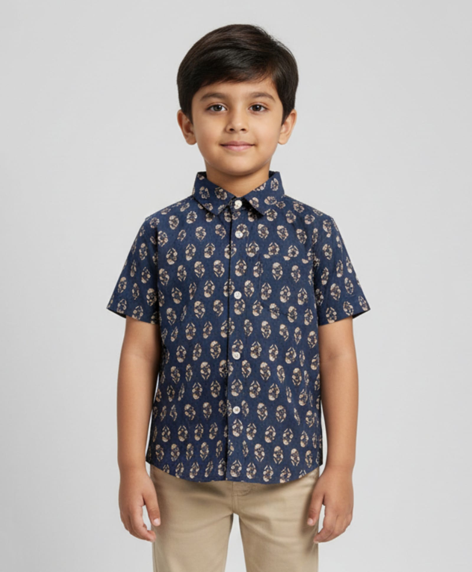 Biglilpeople Cotton Woven Half Sleeves Floral Printed Shirt - Navy Blue-picture-25