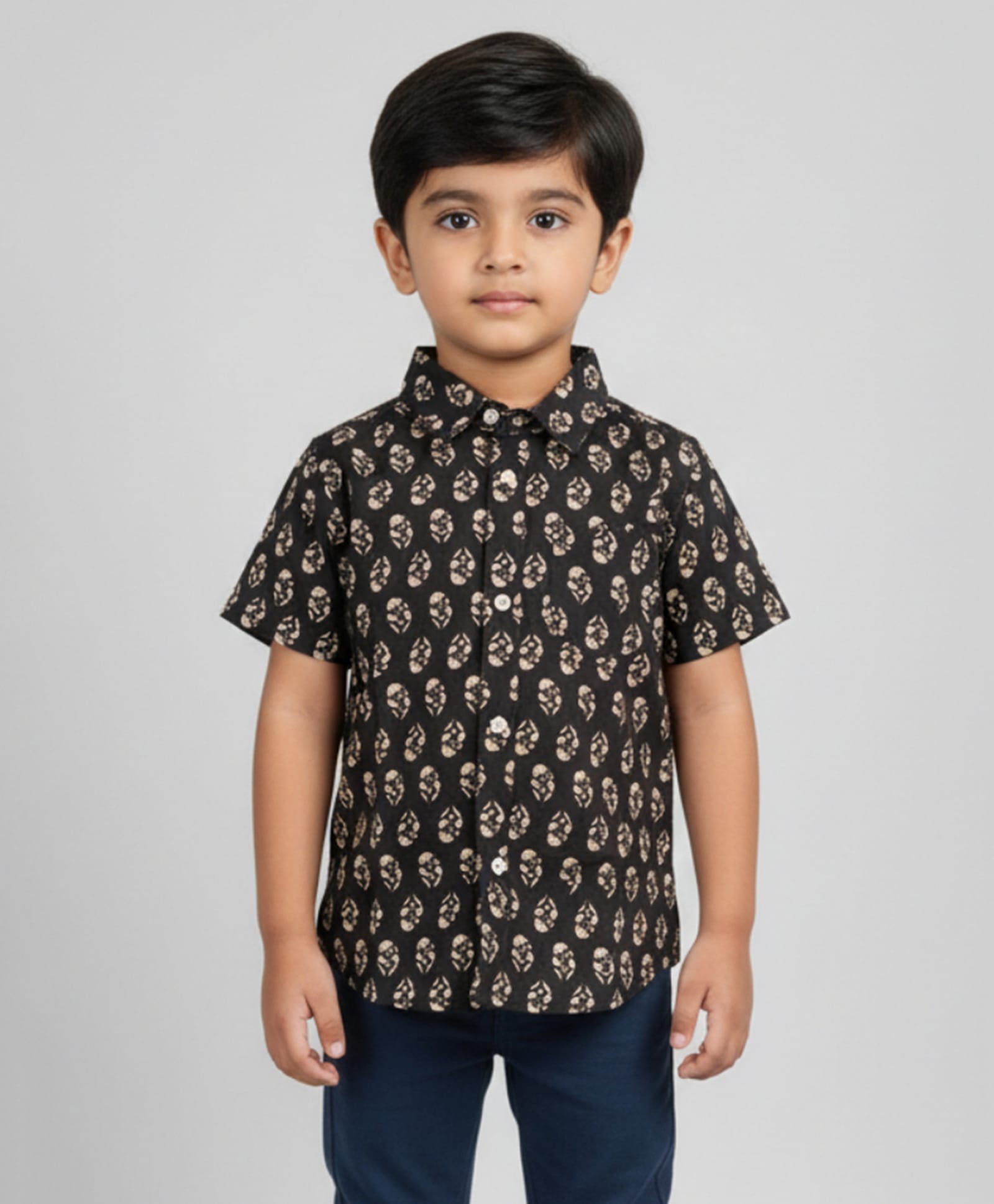 Biglilpeople Cotton Woven Half Sleeves Floral Printed Shirt - Black-picture-13