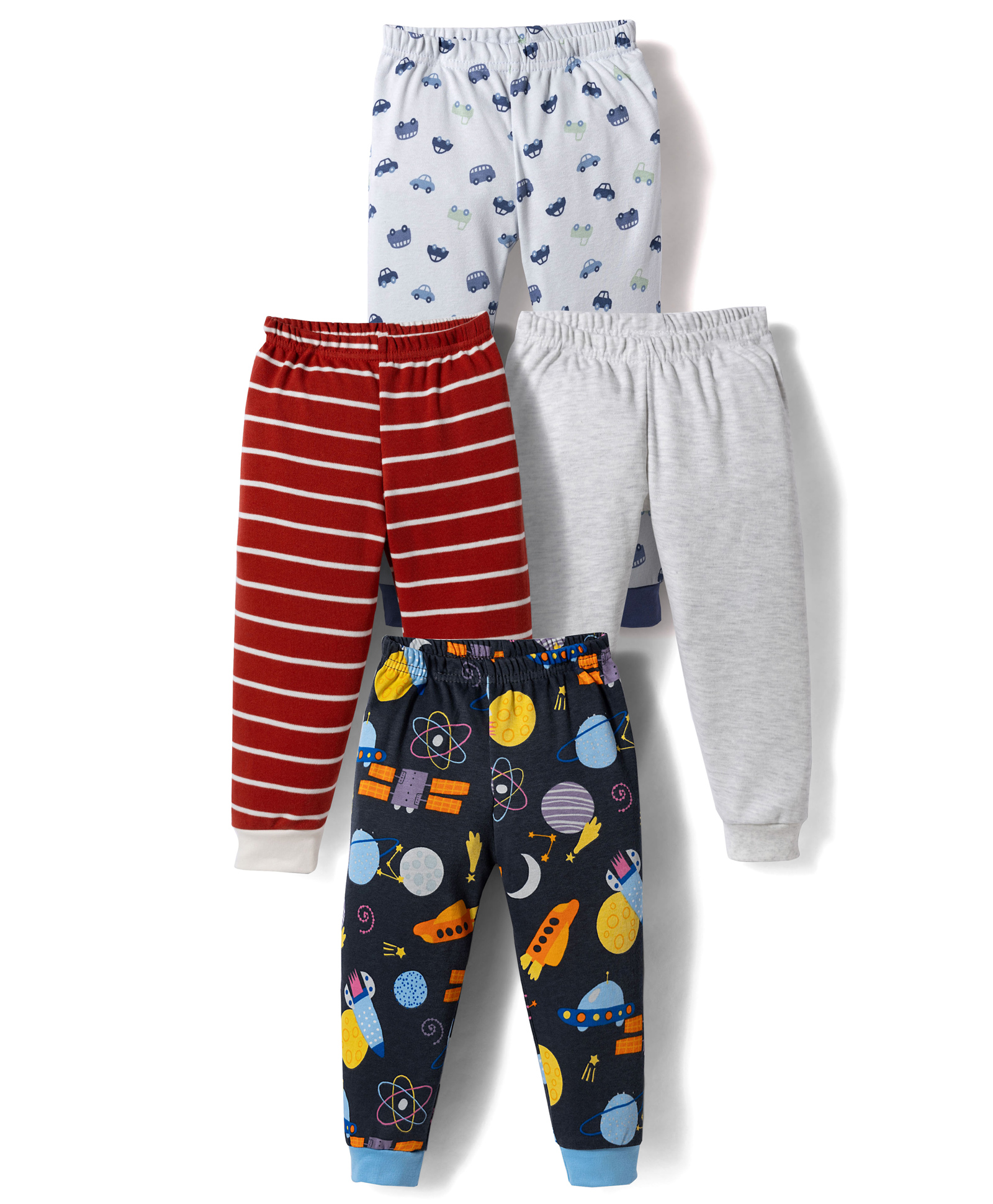 Junior Star Pack Of 4 Solid Striped & Space Theme Printed Pajamas - Multi Colour-picture-26