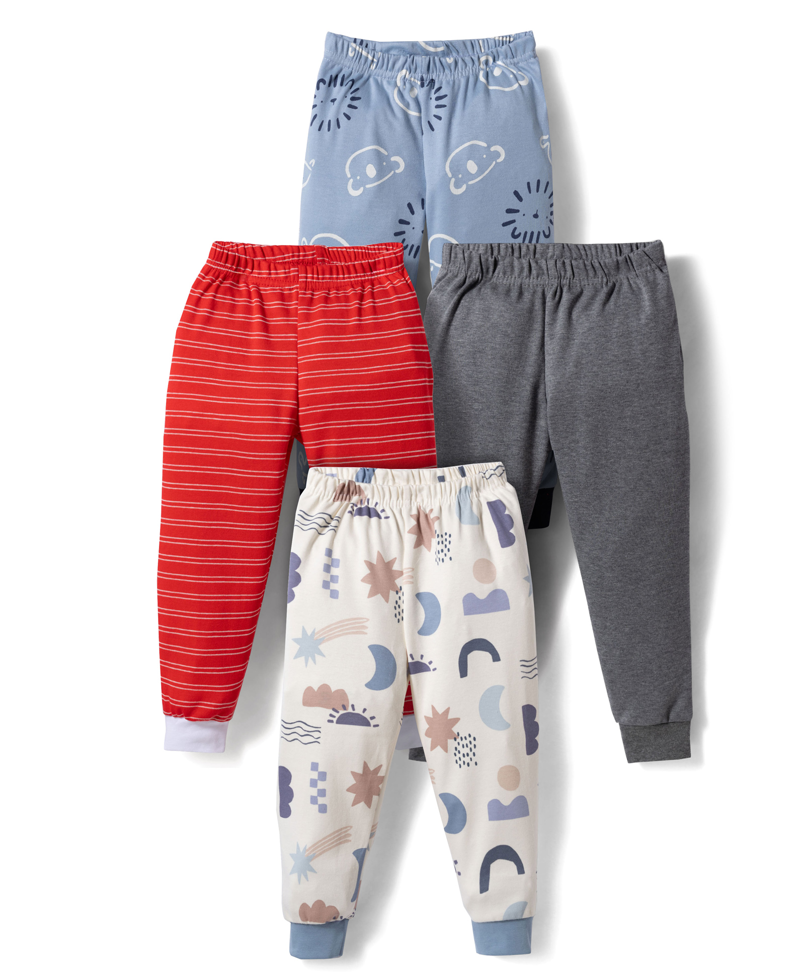 Junior Star Pack Of 4 Solid Striped & Animal Faces Printed Pajamas - Multi Colour-picture-11