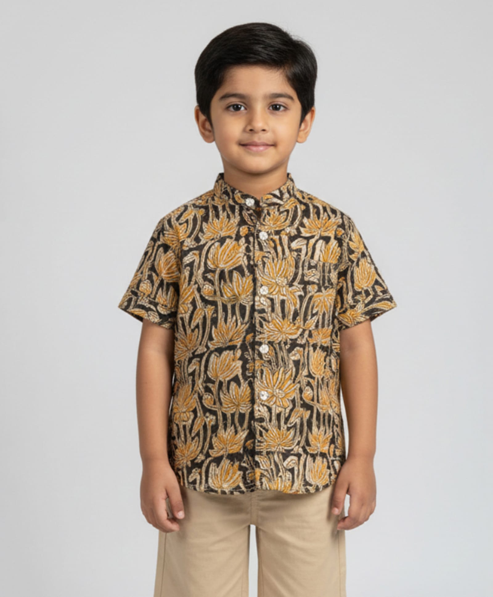 Biglilpeople Cotton Woven Half Sleeves Floral Printed Shirt - Yellow-picture-12