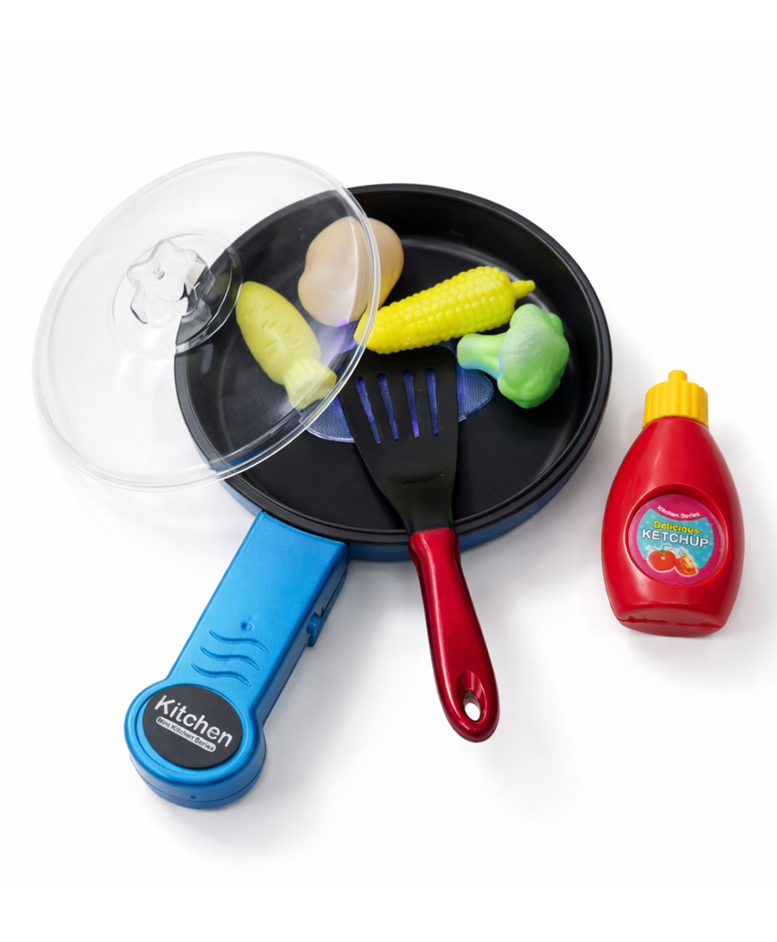 Toytales Pretend Play Frying Pan Kitchen Set with Lid, Spatula, Ketchup Bottle & Food Accessories for Kids Multicolor-image-42