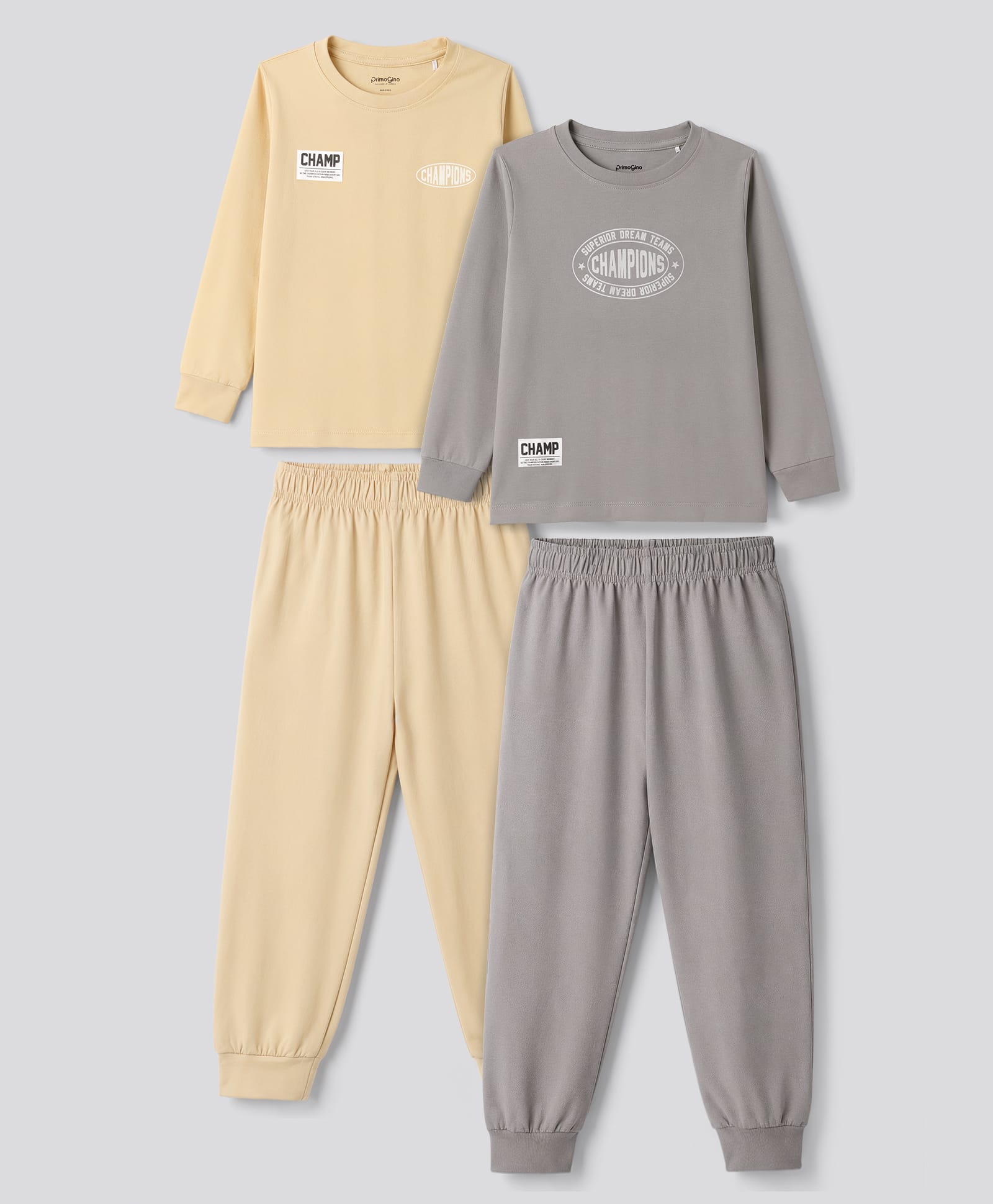 Primo Gino 100% Cotton Knit Full Sleeves Text Printed T-Shirts & Pyjama Night Suits Pack Of 2 - Multicolor-image-25