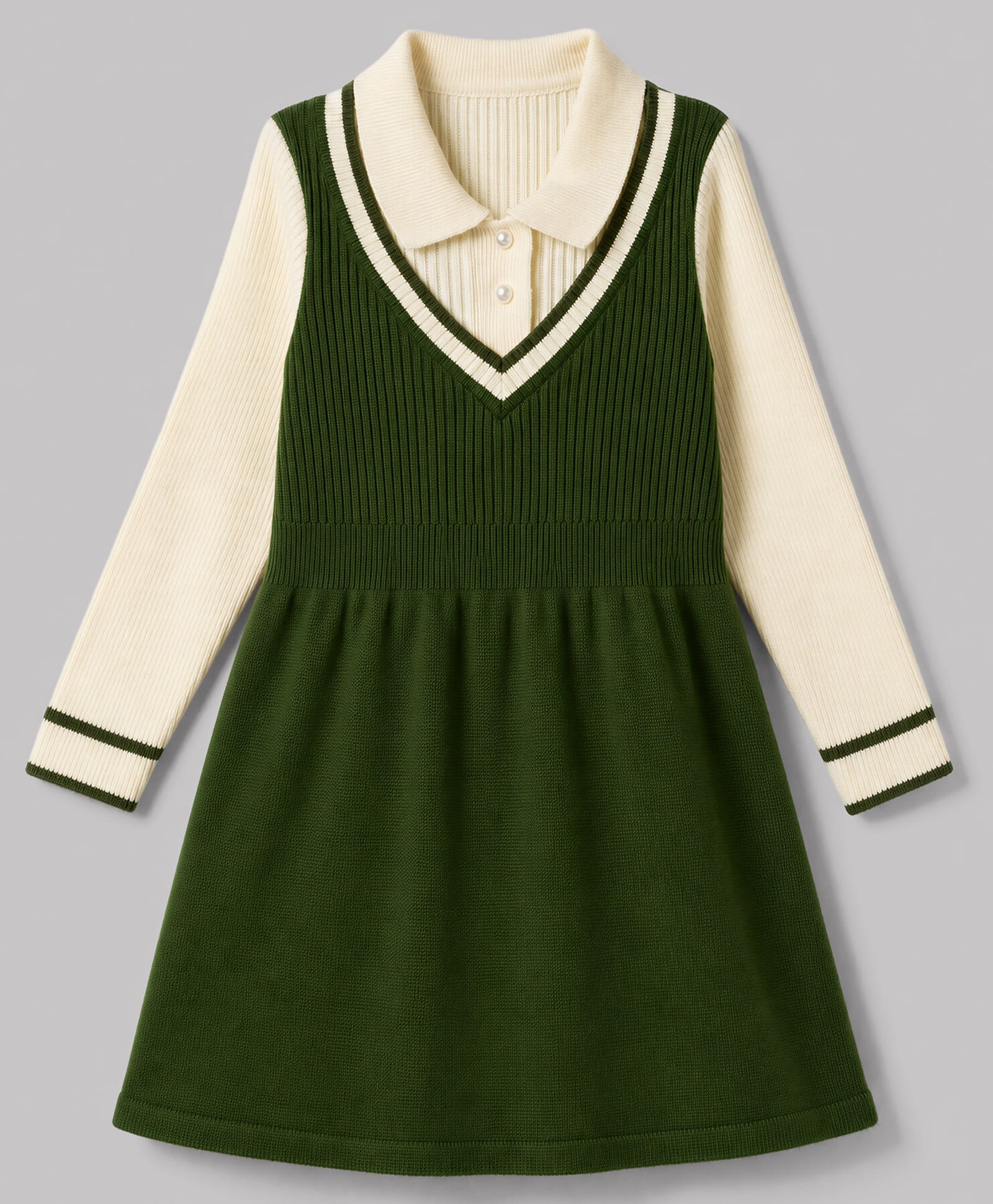 Pine Kids Knit Full Sleeves Solid Woolen Dress - Green-picture-12