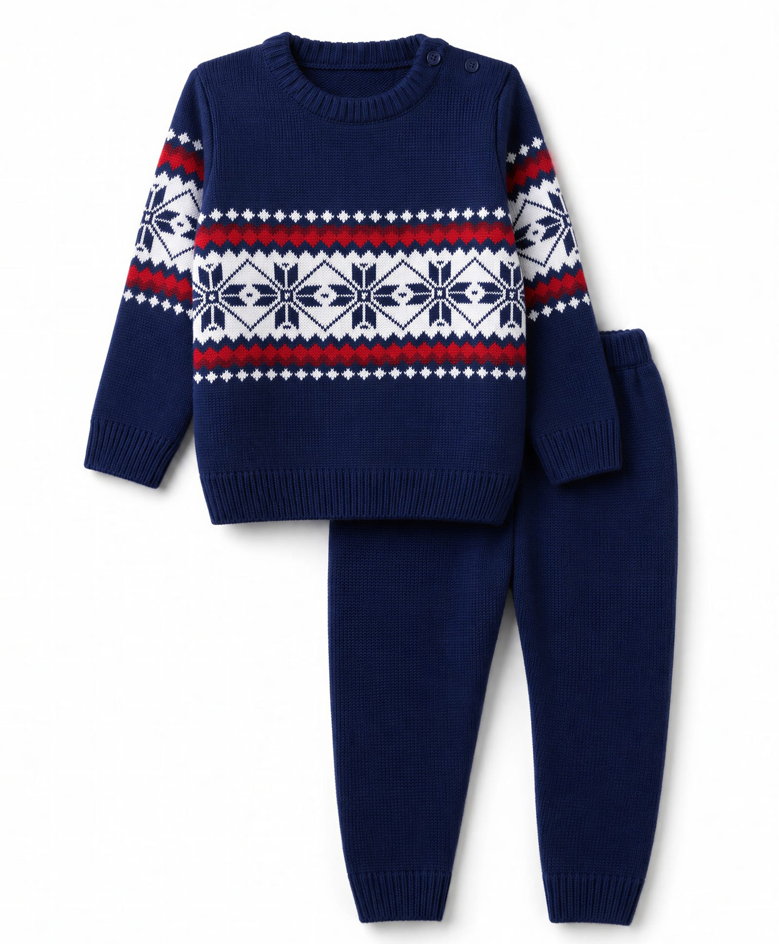 Babyhug Knit Full Sleeves Sweater Set with Abstract Design - Navy Blue-picture-15