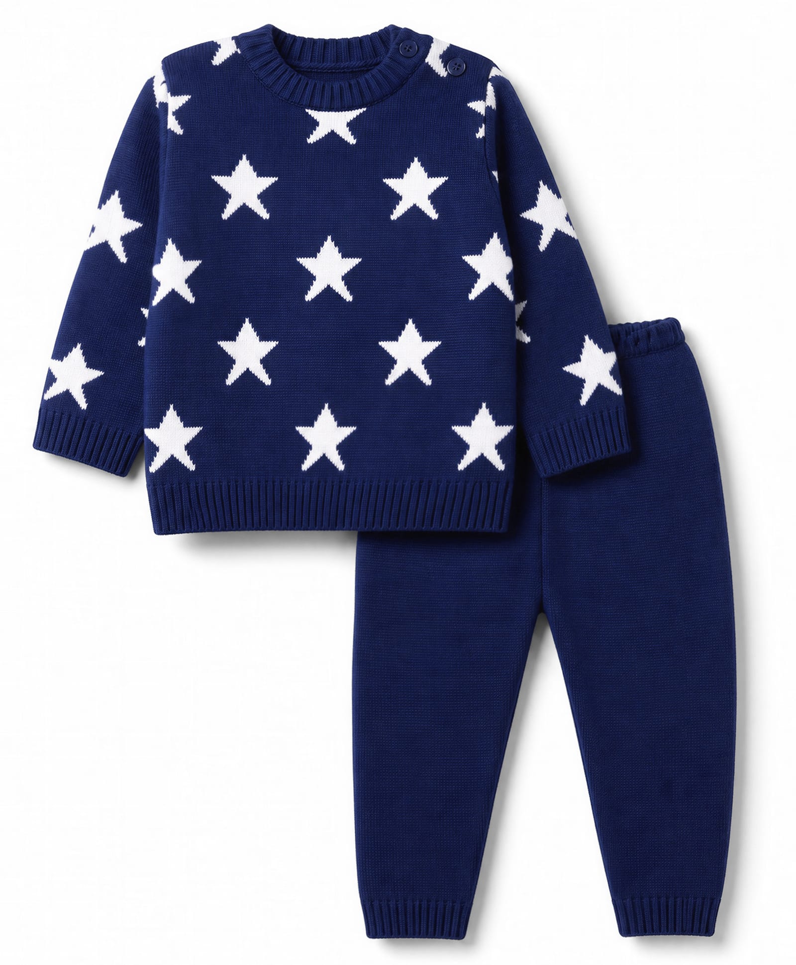 Babyhug Knit Full Sleeves Sweater Set with Star Design - Navy Blue-picture-11