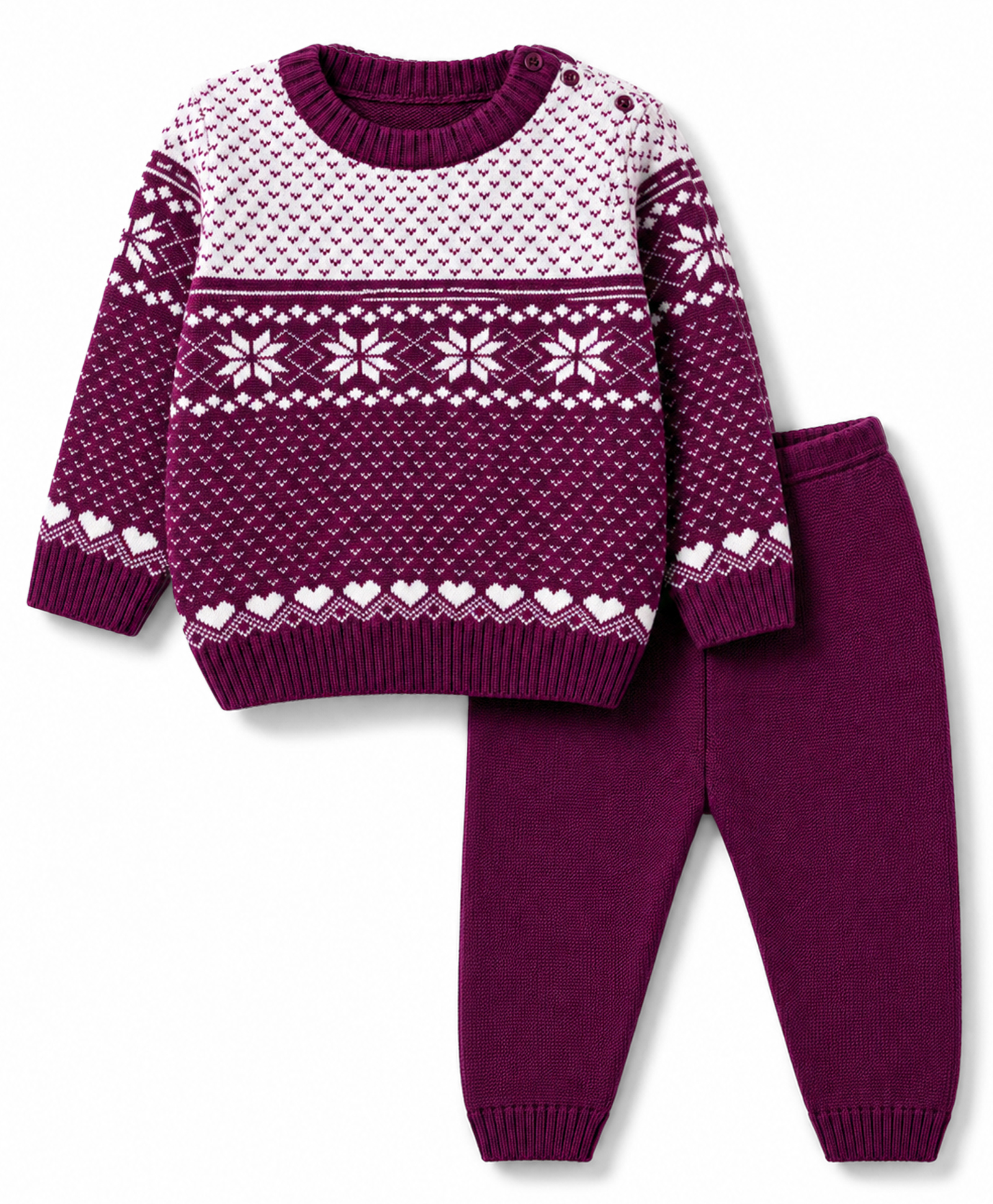 Babyhug Female Knit Full Sleeves Sweater Set with Floral & Heart Design - Red-picture-22