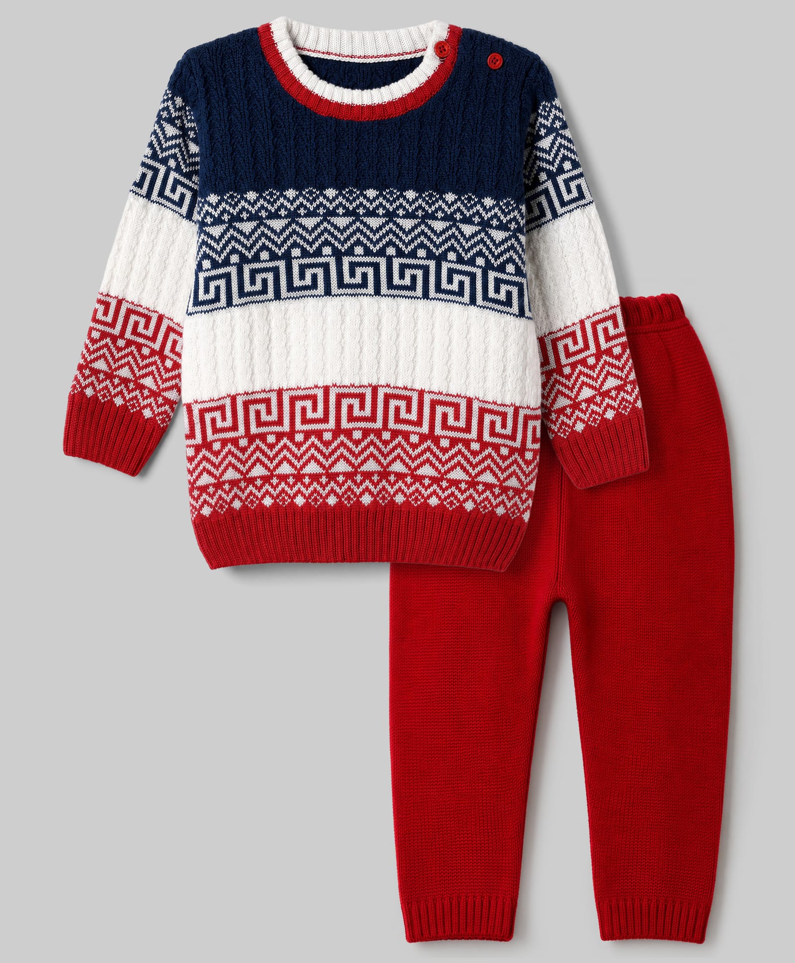 Babyhug Knit Full Sleeves Sweater Set with Geometric Design - Navy Blue-image-16