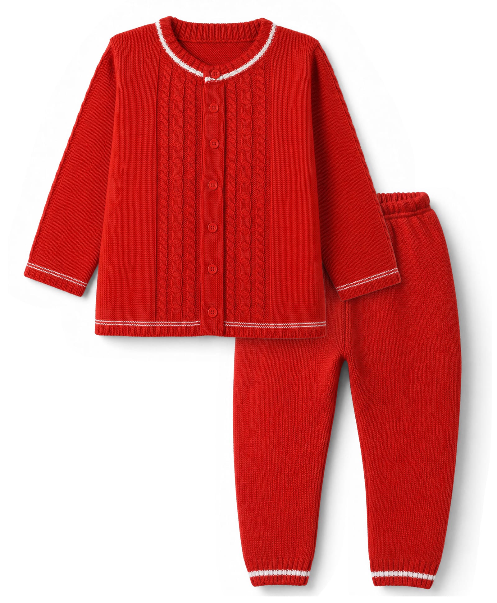 Babyhug Cable Knit Full Sleeves Sweater Set - Red-picture-19