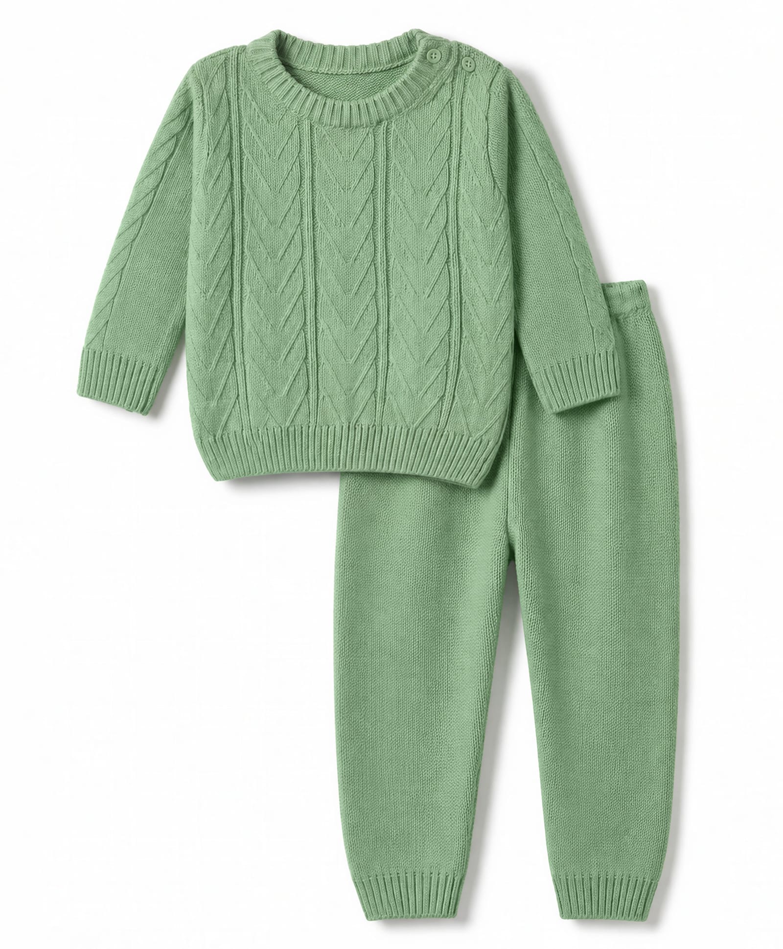 Babyhug Cable Knit Full Sleeves Sweater Set - Green-image-36