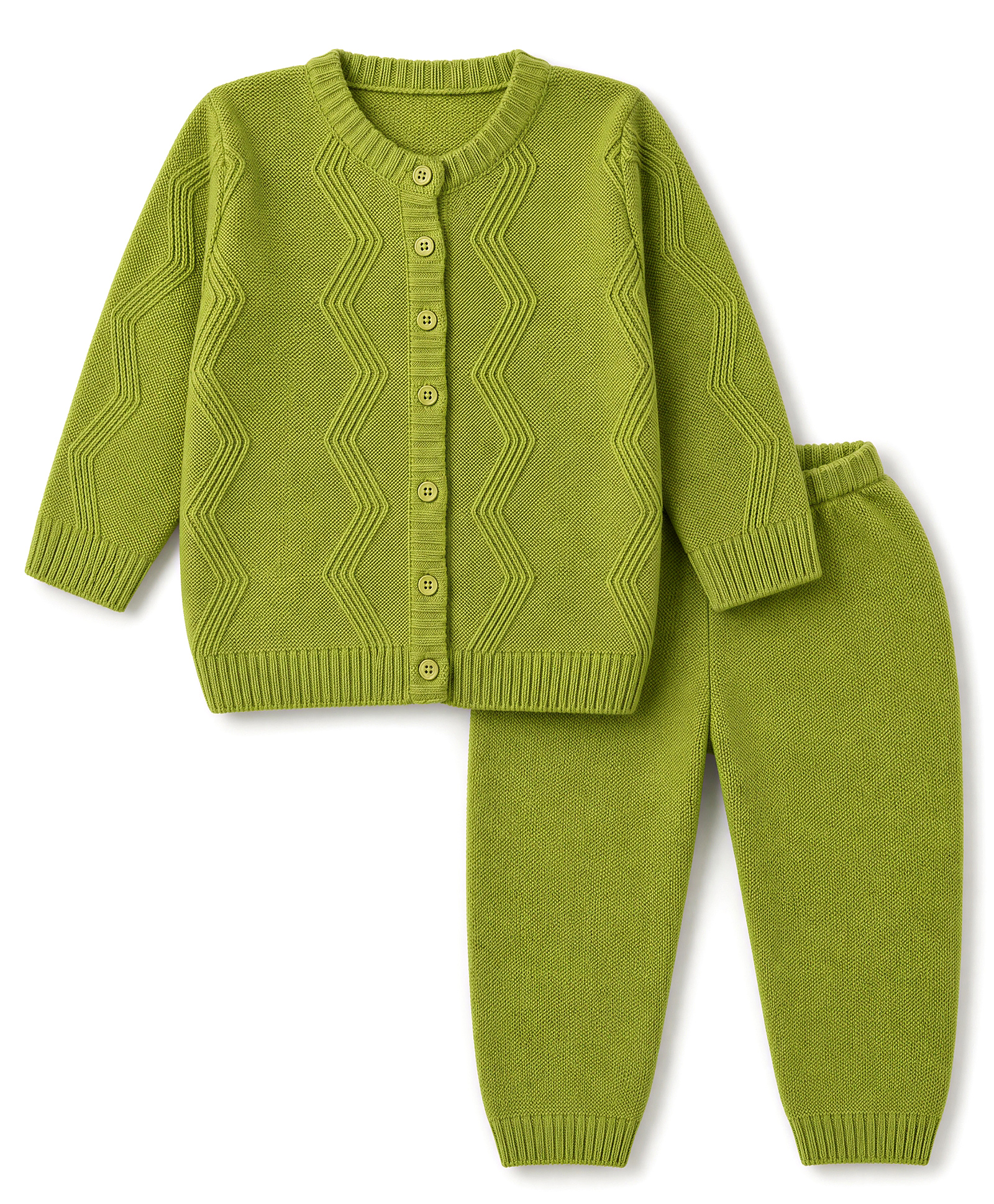 Babyhug Knit Full Sleeves Solid Sweater Set - Green-picture-24