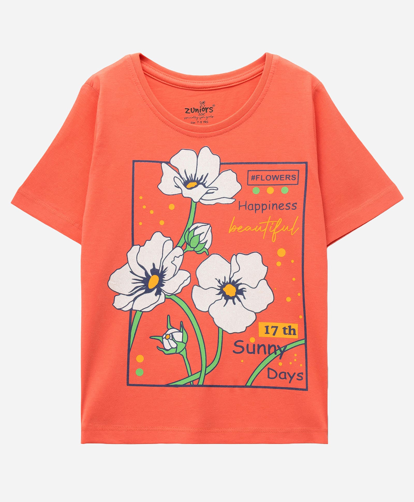 zuniors SSC Cotton Knit Half Sleeves Floral Printed Tee - Coral-image-25