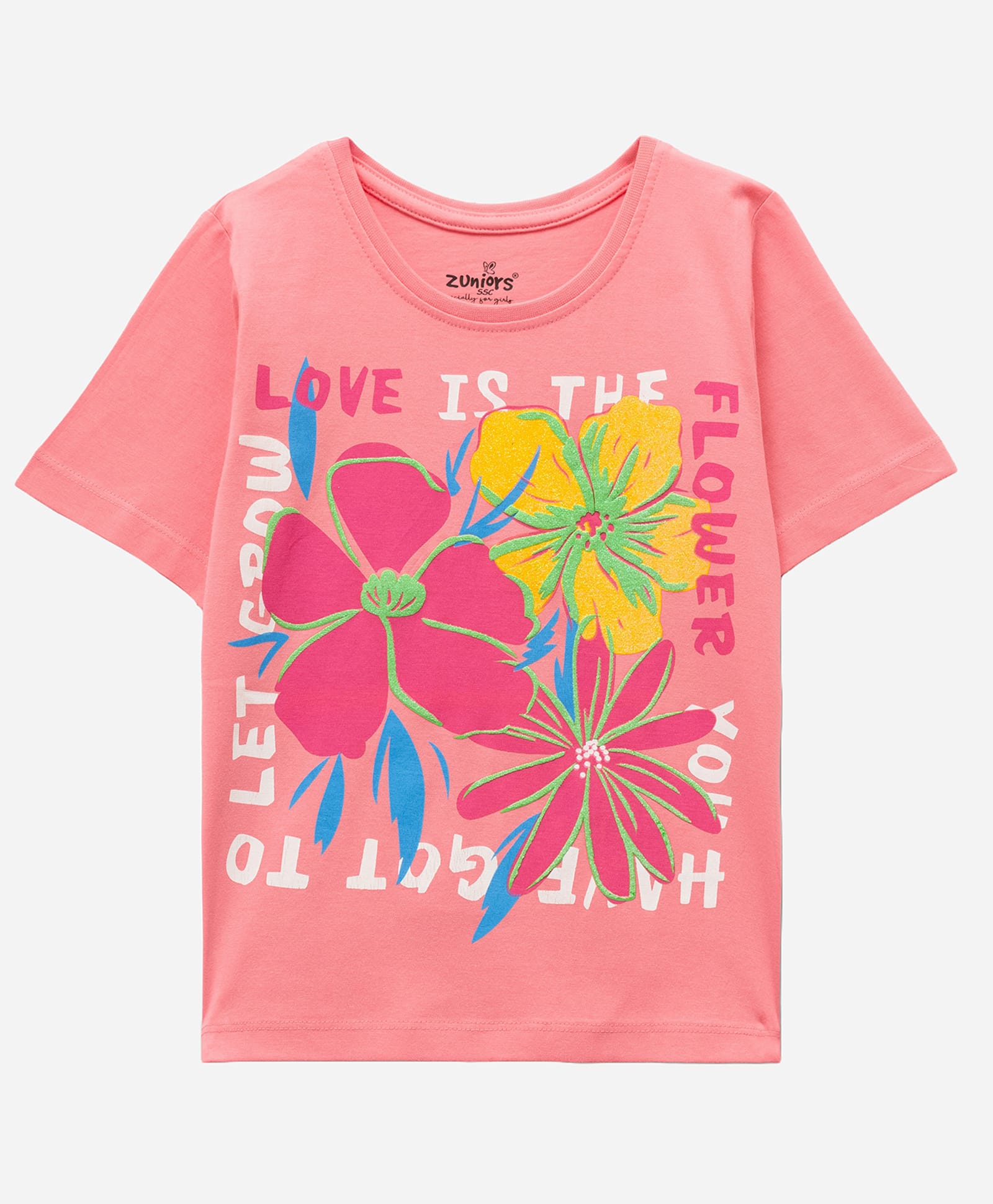 zuniors SSC Cotton Knit Half Sleeves Floral Printed Tee - Pink-image-21