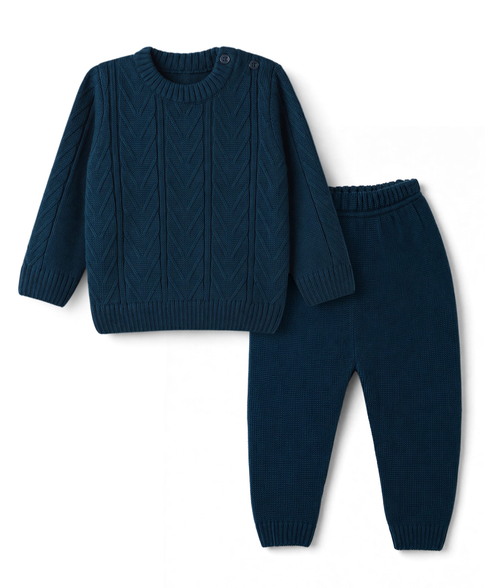 Babyhug Cable Knit Full Sleeves Sweater Set - Teal Blue-image-0