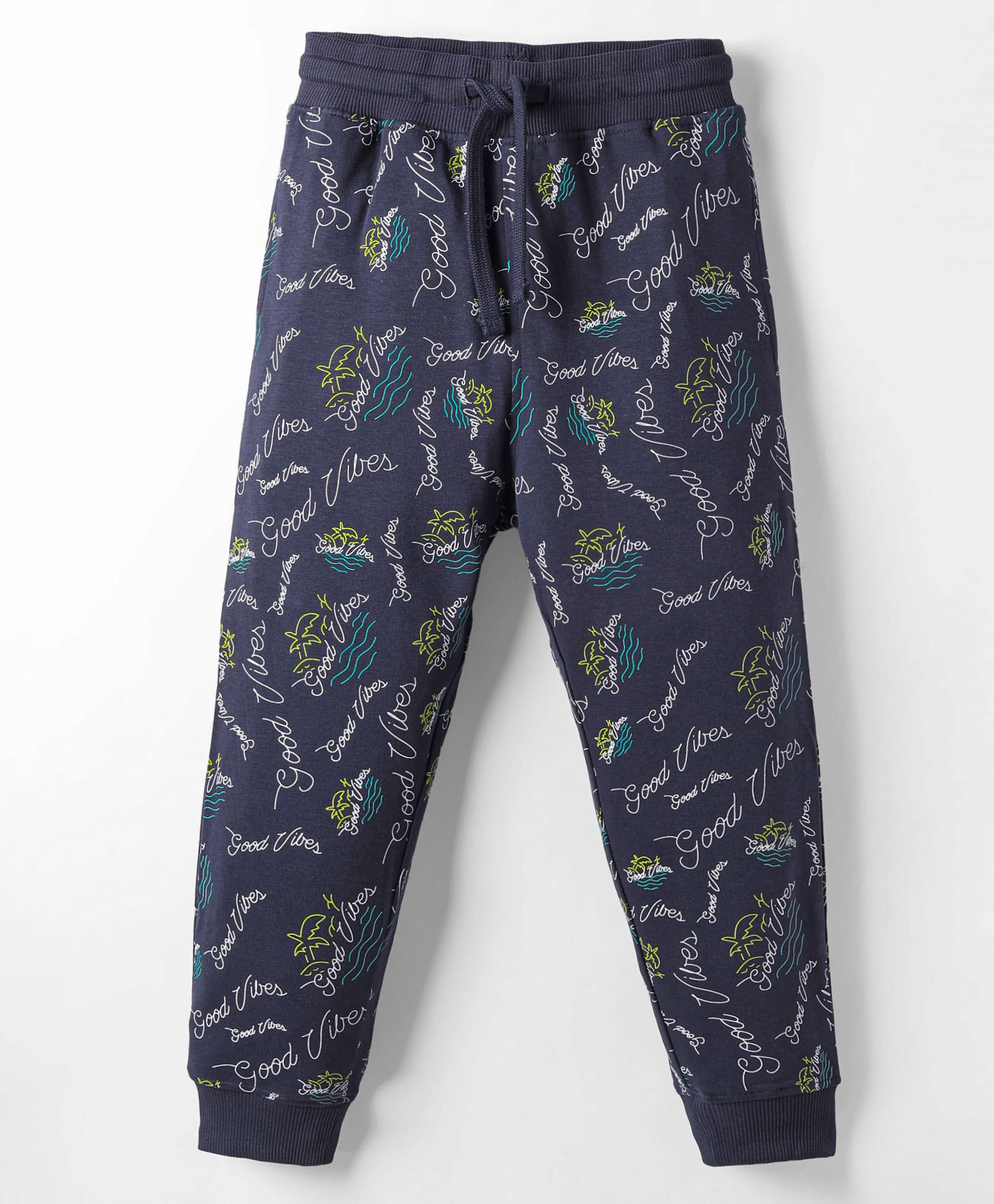 Doreme Single Jersey Knit Full Length Beach Theme & Text Printed Lounge Pant - Navy Blue-image-43