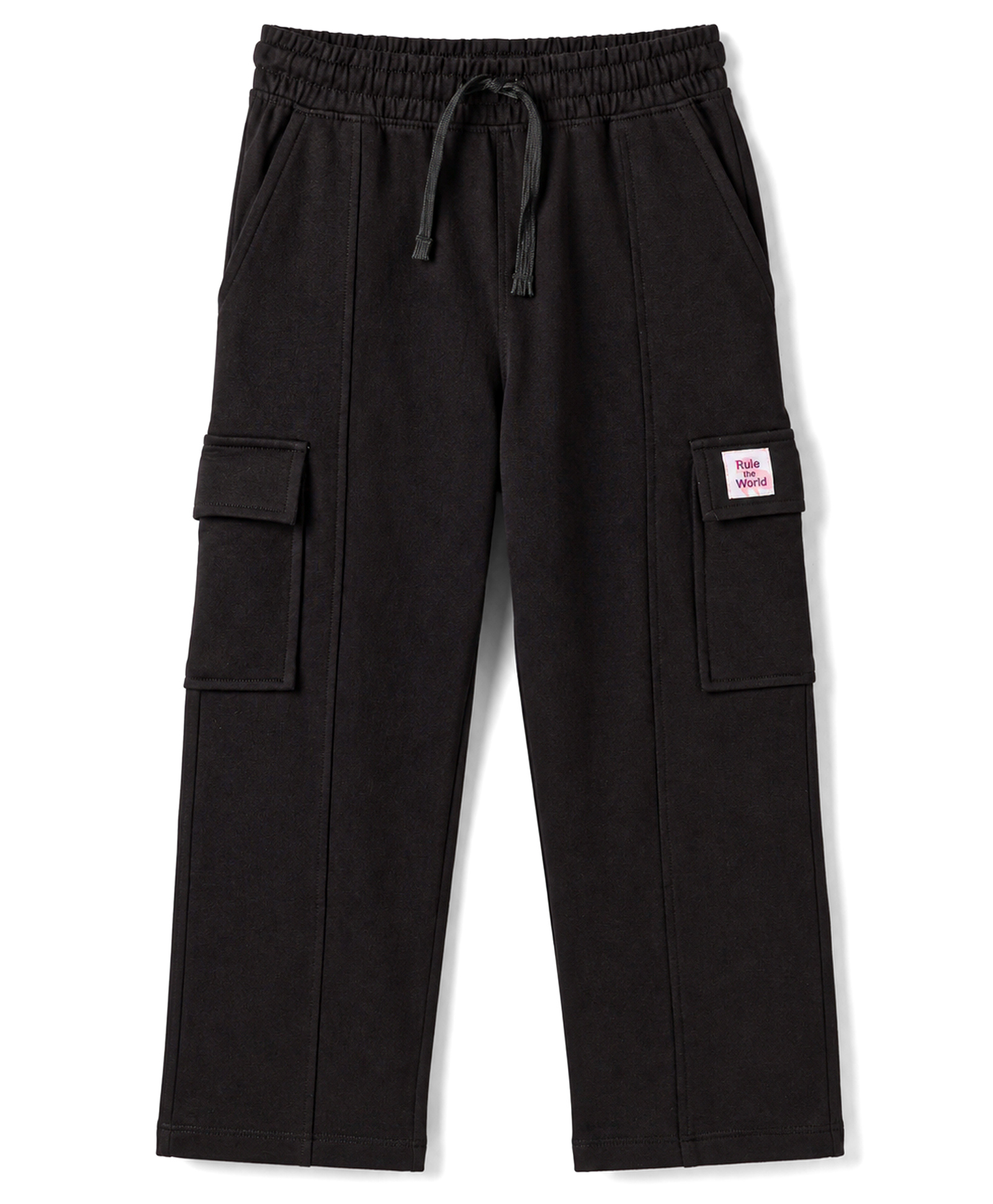 Doreme Single Jersey Knit Full Length Solid Colour Track Pant with Pockets- Black-picture-21