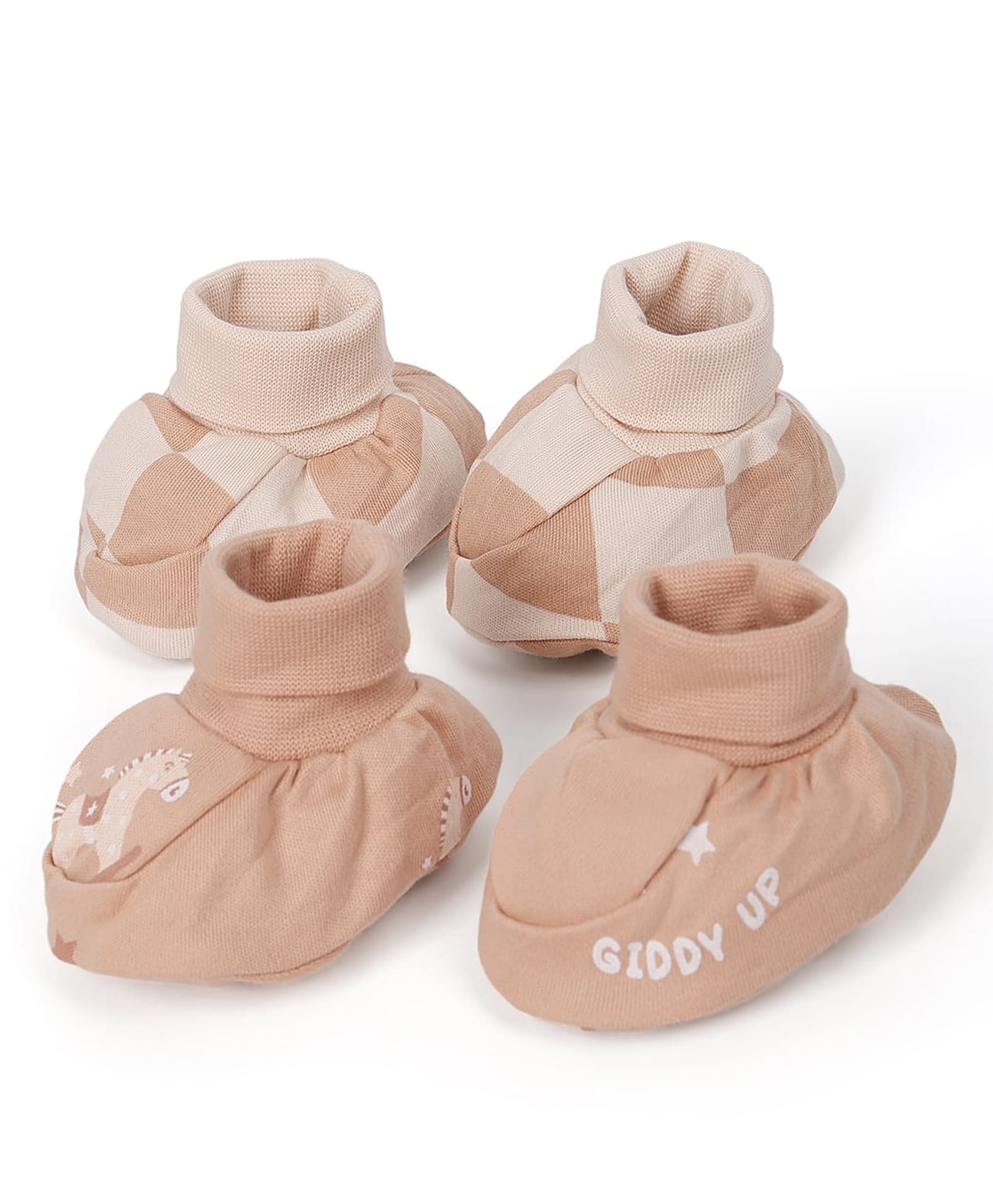 MINI KLUB Cotton Knit Pack of 2 Checks & Horse Printed Booties - Multi Colour-picture-30