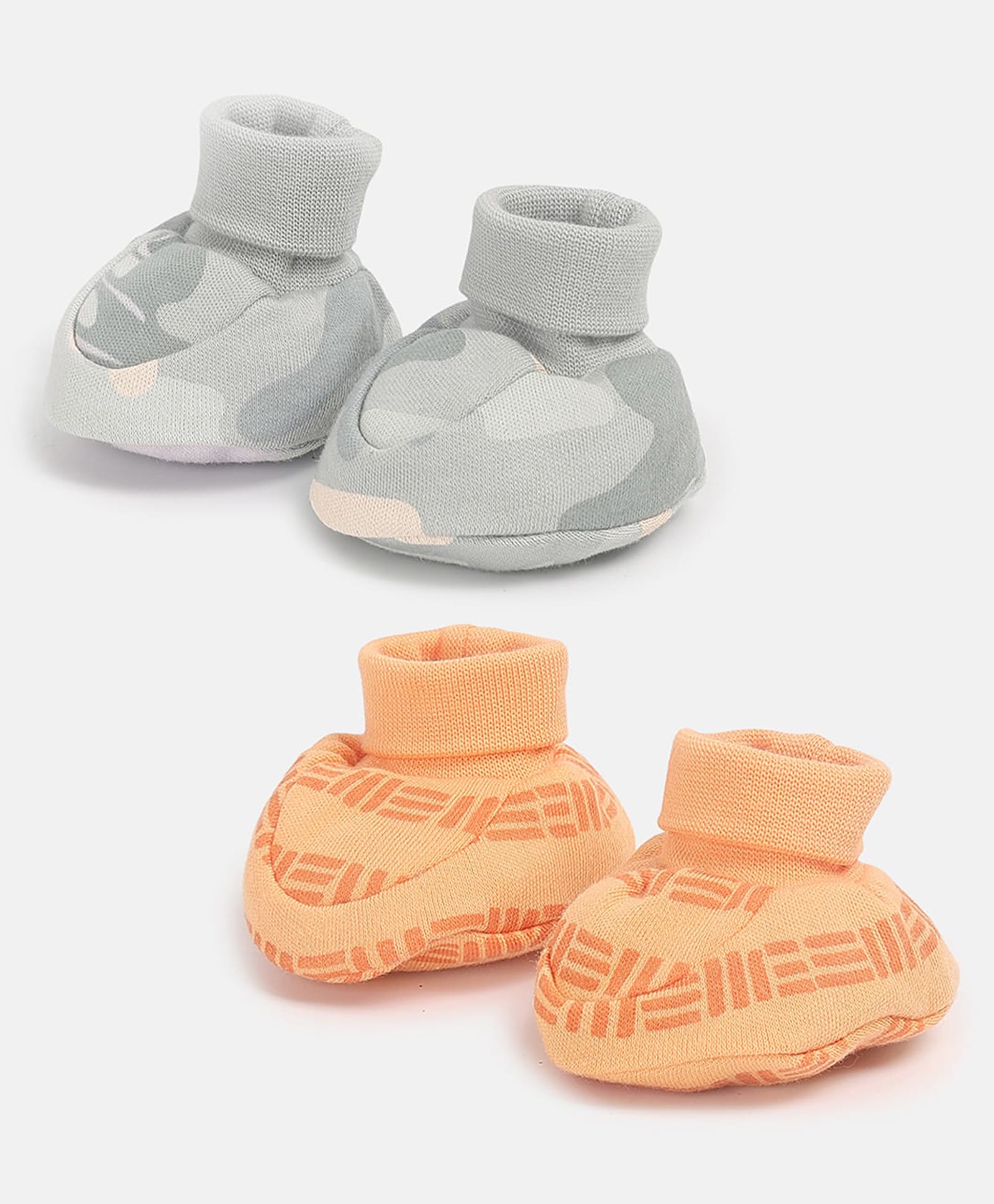 MINI KLUB Cotton Knit Pack of 2 Camouflage & Abstract Printed Booties - Multi Colour-image-13