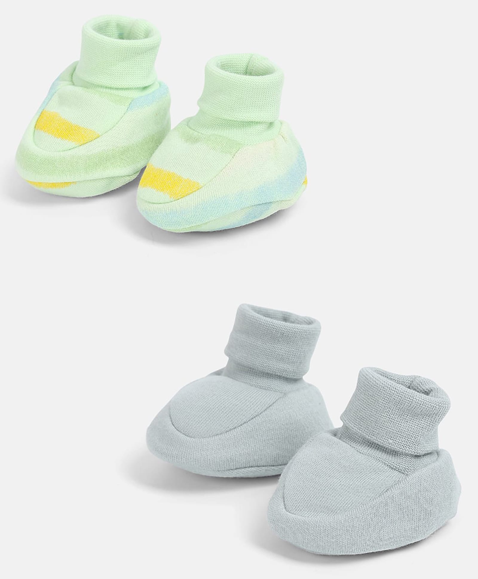MINI KLUB Cotton Knit Pack of 2 Solid & Striped Booties - Multi Colour-picture-23