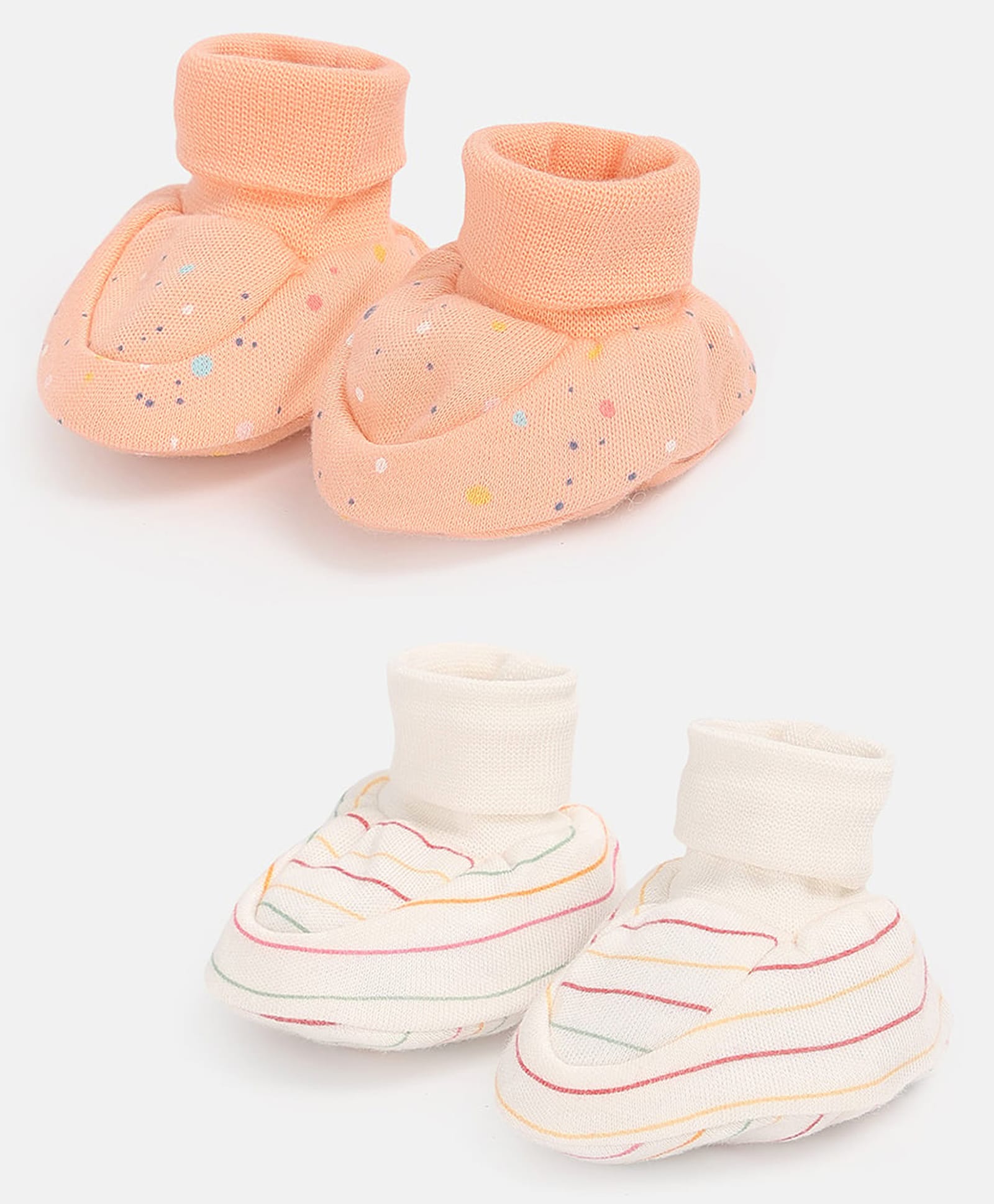 MINI KLUB Cotton Knit Pack of 2 Striped & Dots Printed Booties - Multi Colour-picture-27