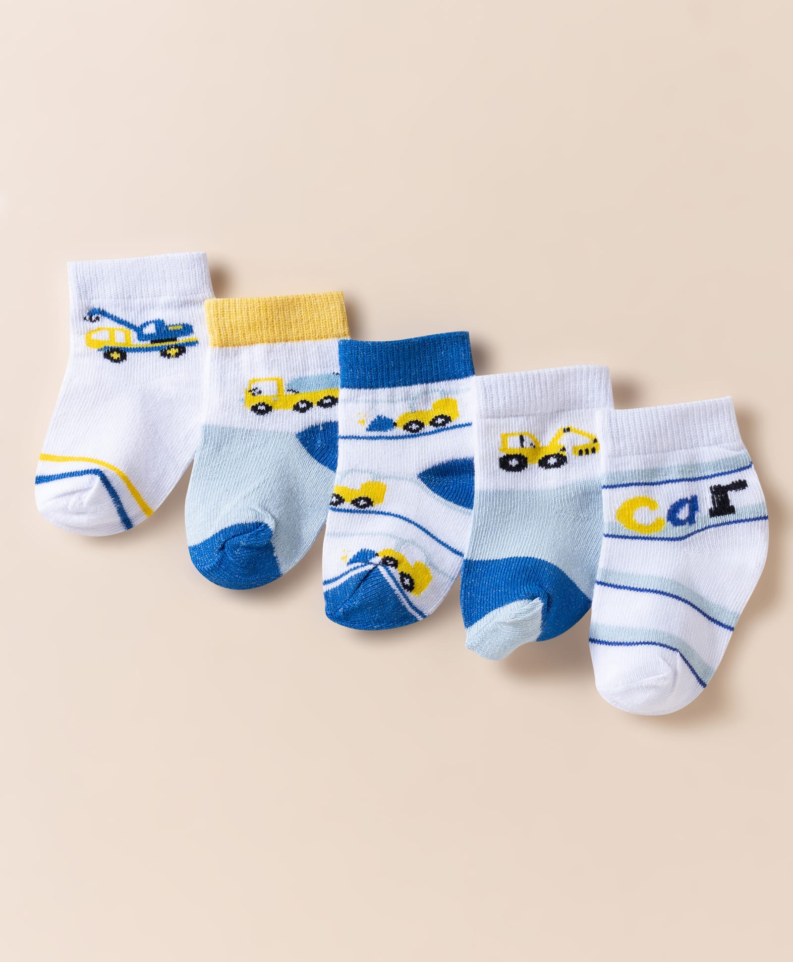 Doodle Poodle Cotton Knit Ankle Length Socks With Vehicle Design Pack of 5 - White Blue & Navy Blue-picture-9