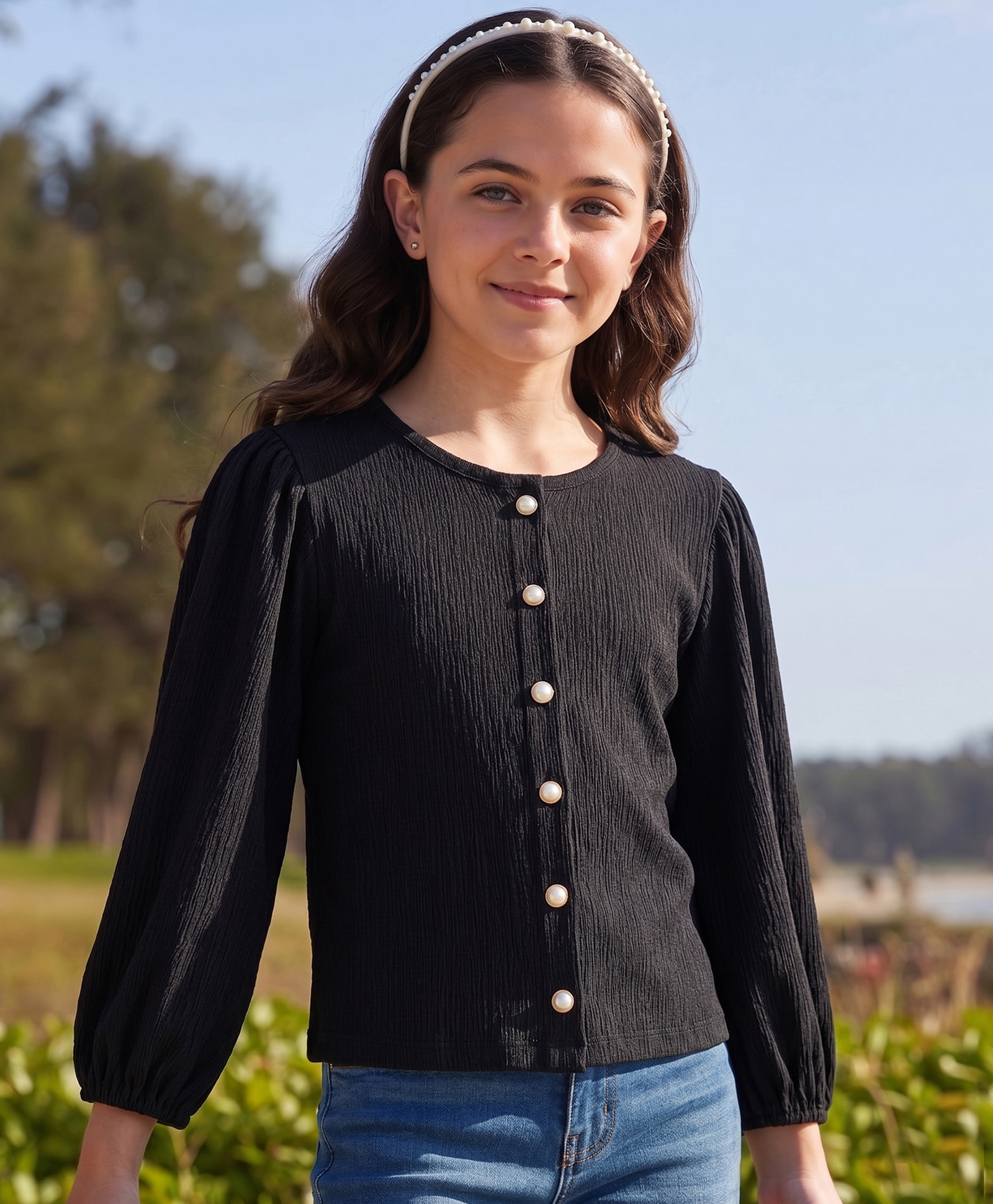 Pine Kids Woven Full Sleeves Solid Colour Top - Black-picture-13