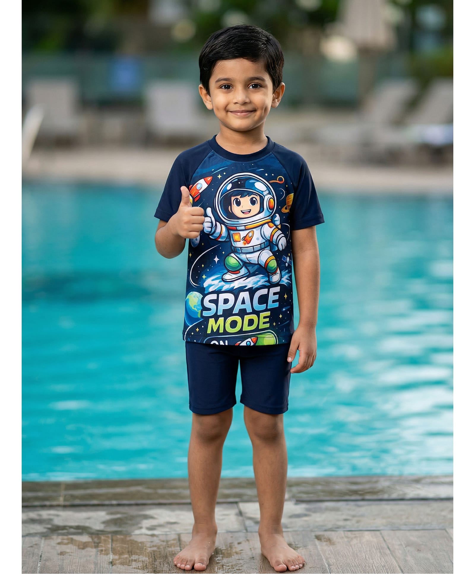 Kaboosh Half Raglan Sleeves Space Theme Printed Two Piece Swimsuit - Navy Blue-picture-26