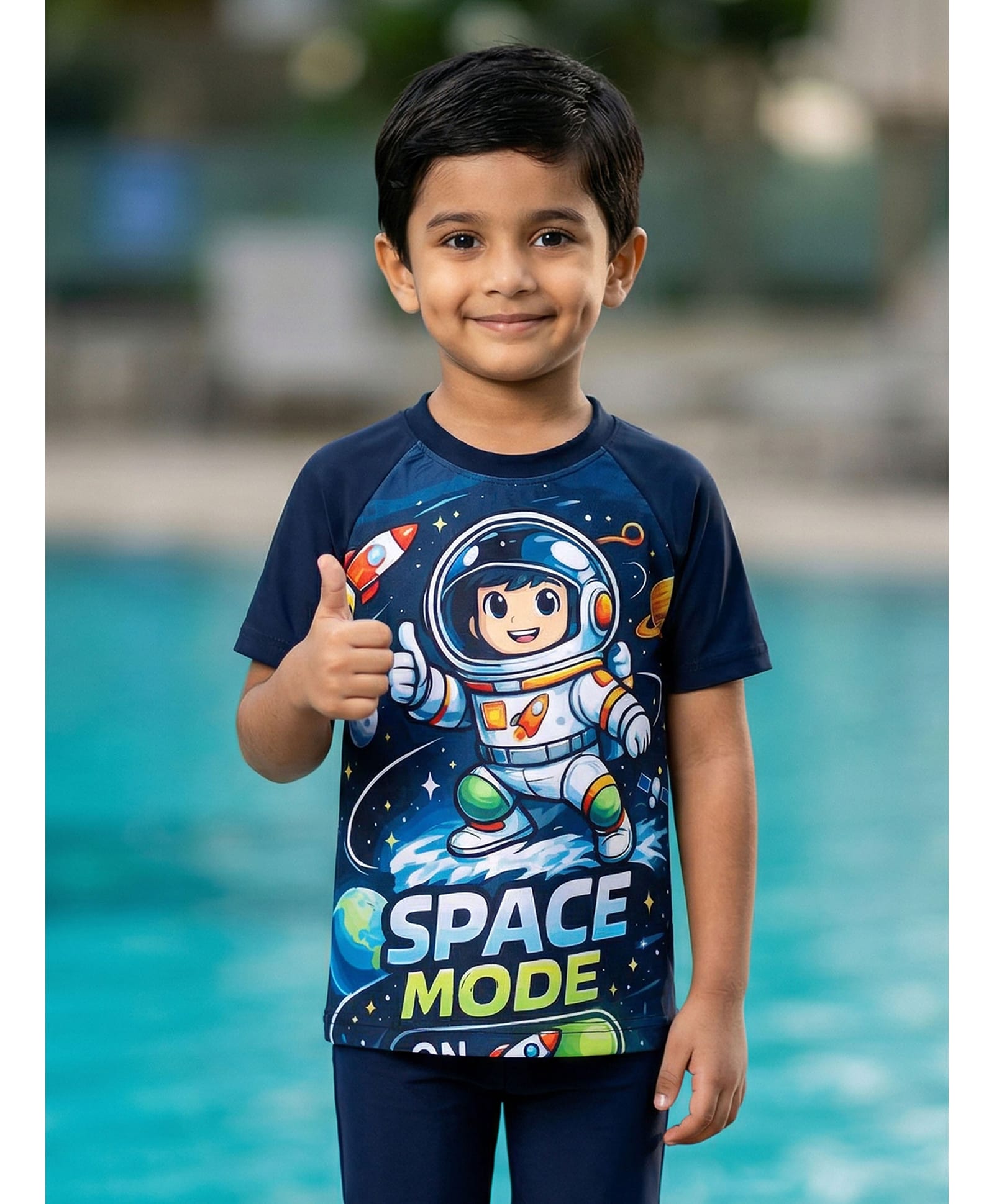 Kaboosh Half Raglan Sleeves Space Theme Printed Swimwear Tee - Navy Blue-picture-39