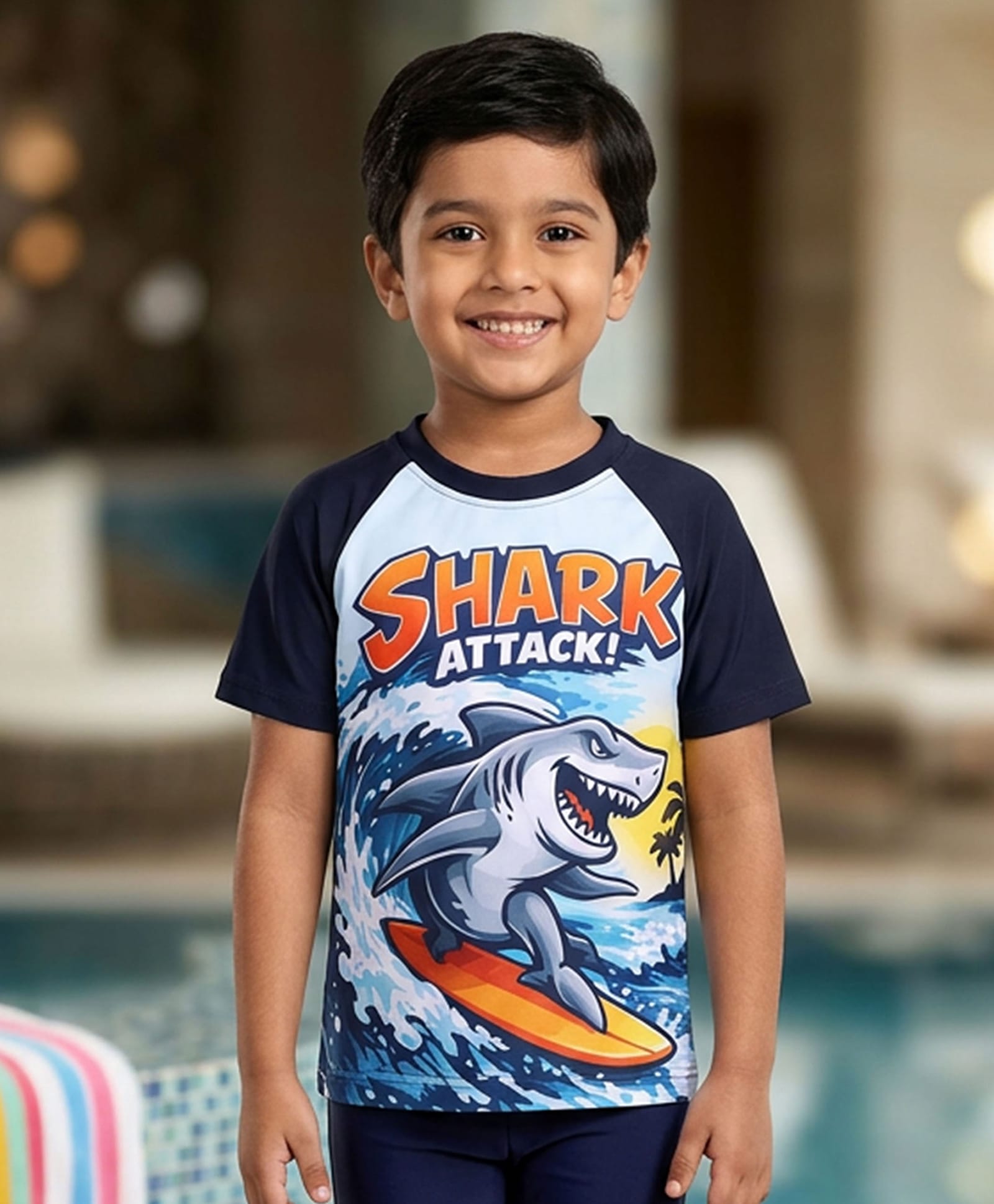 Kaboosh Half Raglan Sleeves Surfing Shark Printed Swimwear Tee - Light Blue-picture-31