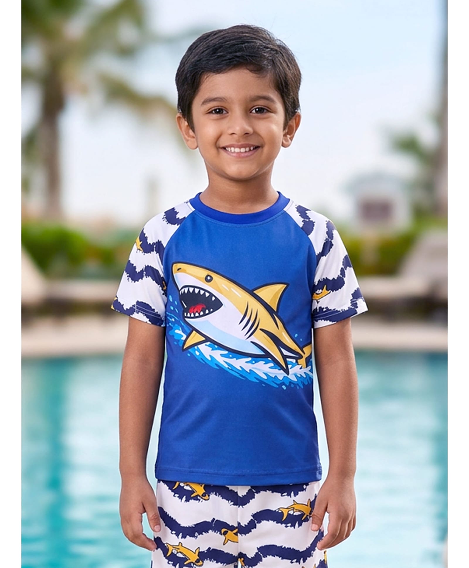 Kaboosh Half Raglan Sleeves Shark Printed Swimwear Tee - Royal Blue-picture-8