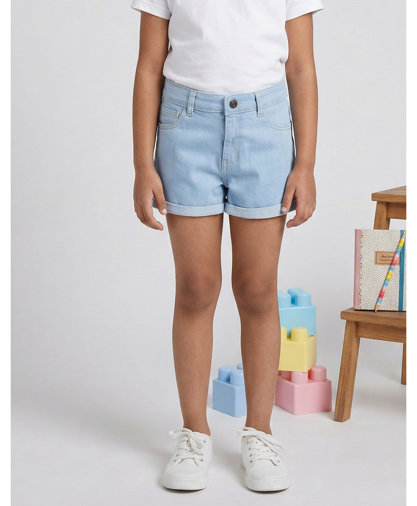 Kiddopanti Denim Solid Shorts - Ice Wash Blue-picture-12