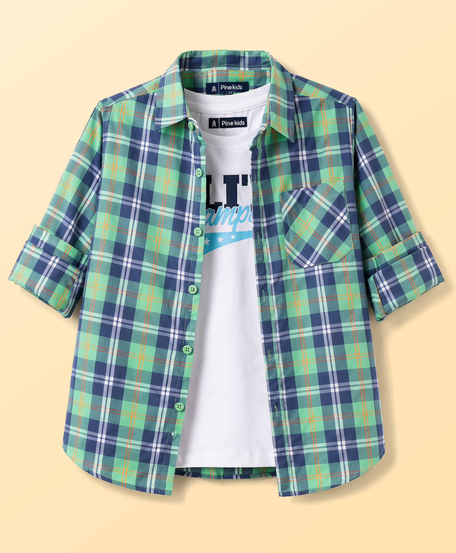 Pine Kids Cotton Woven Checks Shirt Roll Up Sleeves Multi Color 6-7 Years-image-22