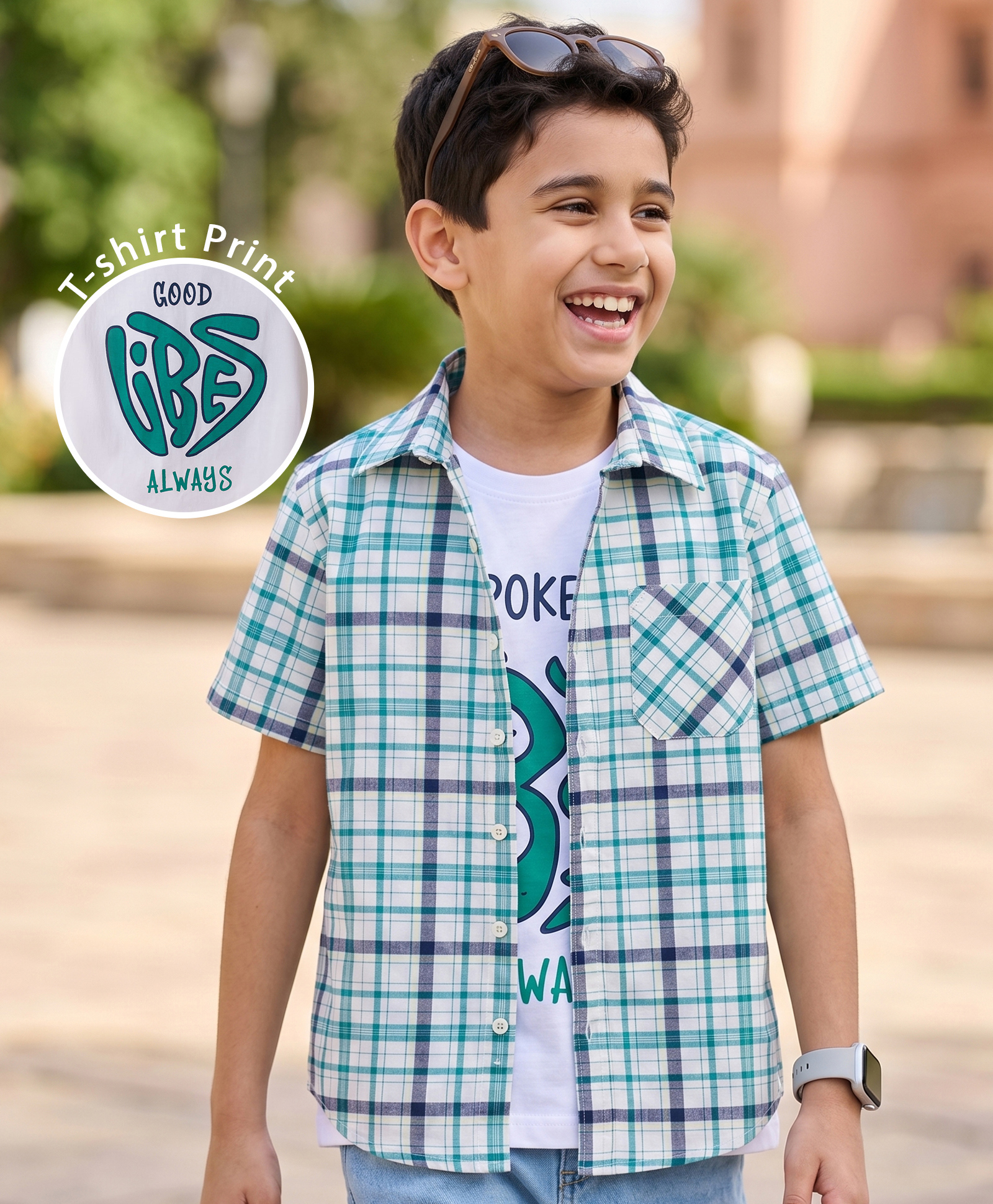 Pine Kids Cotton Woven Half Sleeves Checks Shirt & T-Shirt - Multicolor-picture-28