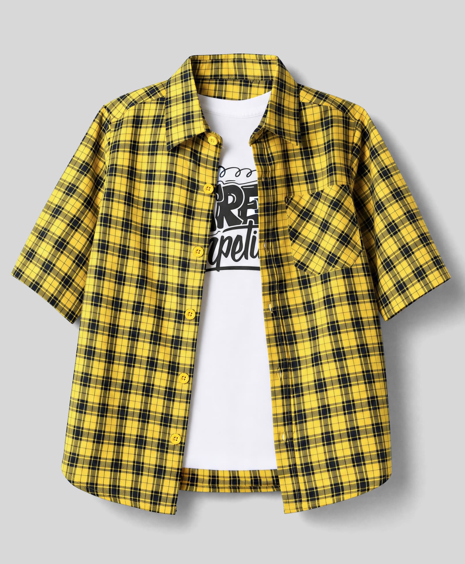 Pine Kids Cotton Woven Checks Twofer Shirt with Full Sleeves - Yellow-picture-5