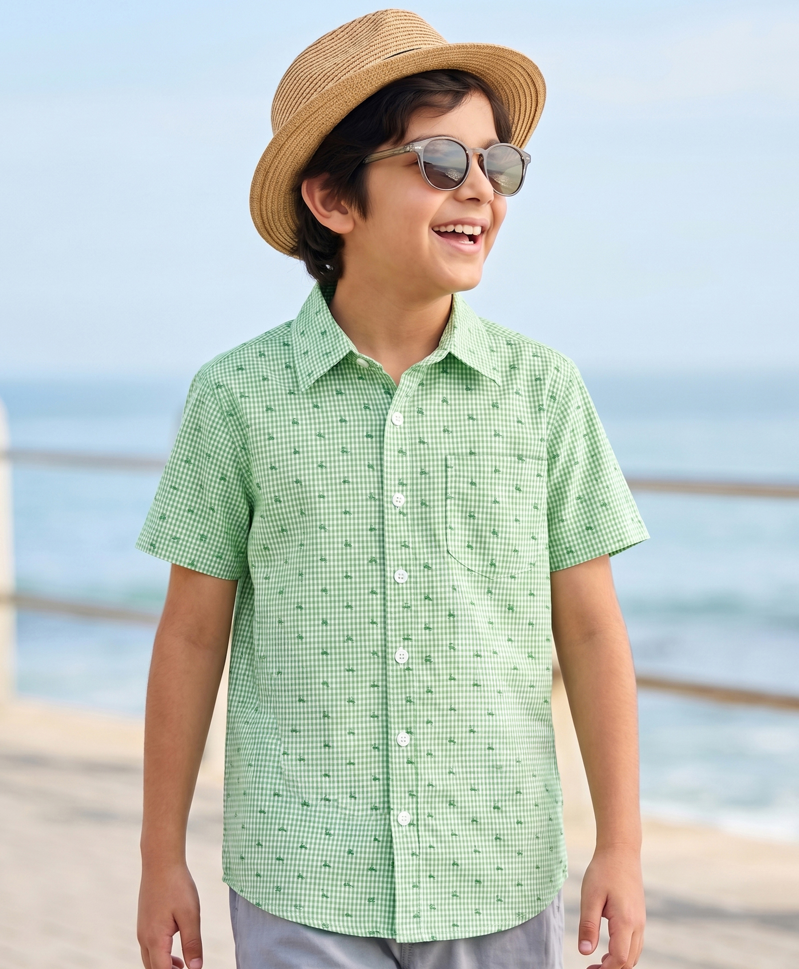 Pine Kids Cotton Woven Half Sleeves Shirt With Deer Print - Green-picture-19