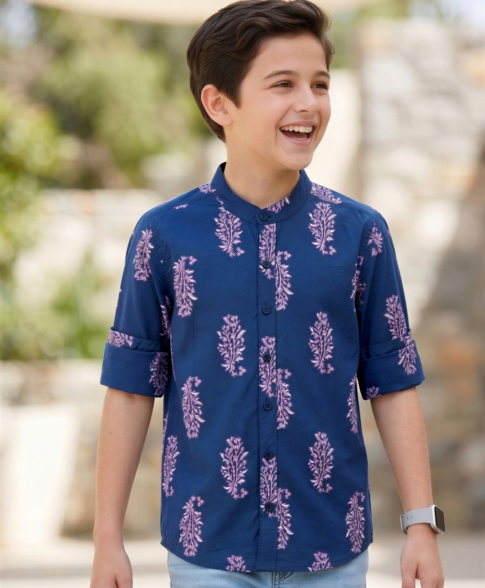 Pine Kids 100% Cotton Woven Full Sleeves Floral Printed Shirt - Navy Blue-picture-34