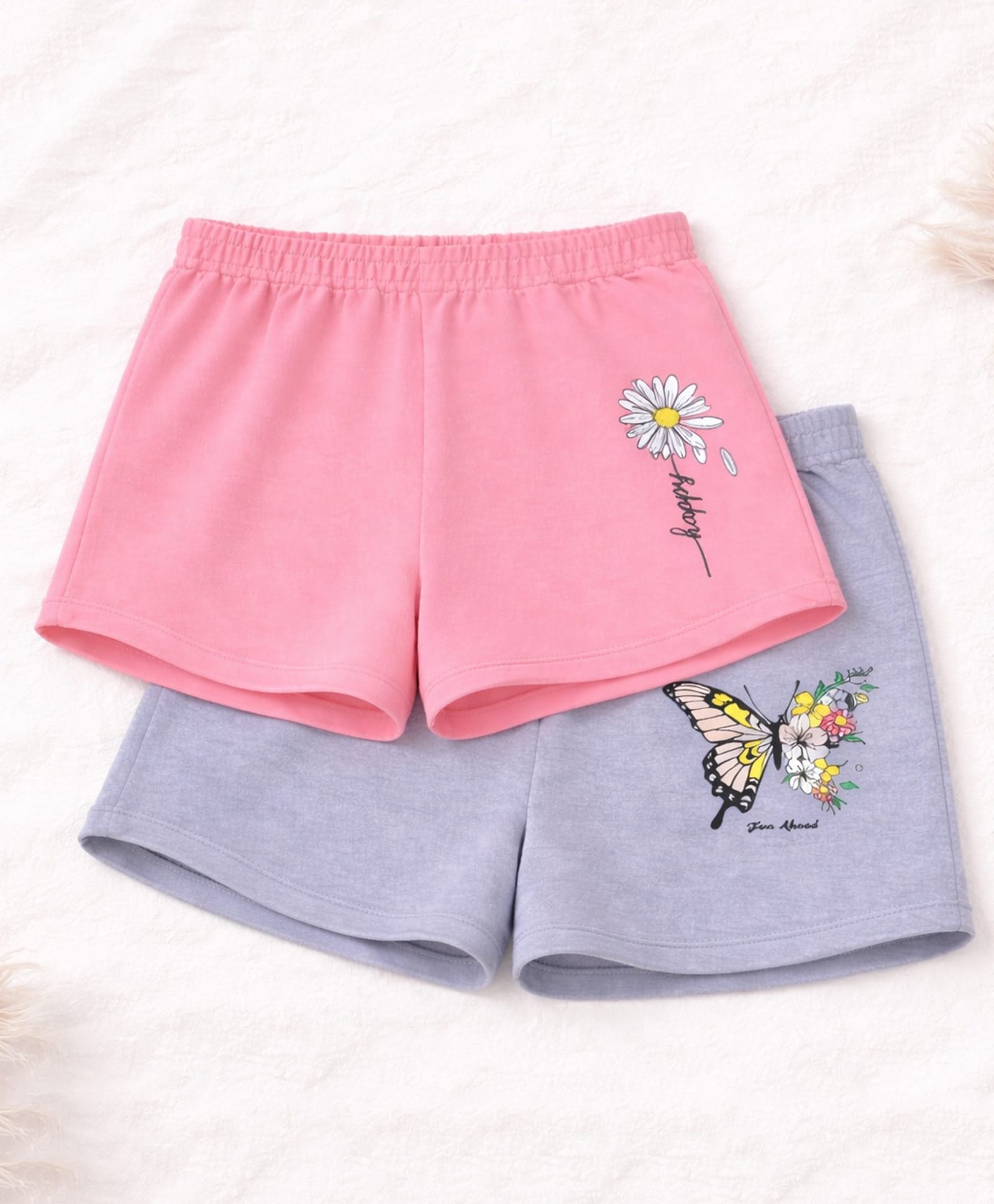 Luke and Lilly Cotton Blend Knit Pack Of 2 Butterfly & Floral Printed Shorts - Pink & Melange-picture-19