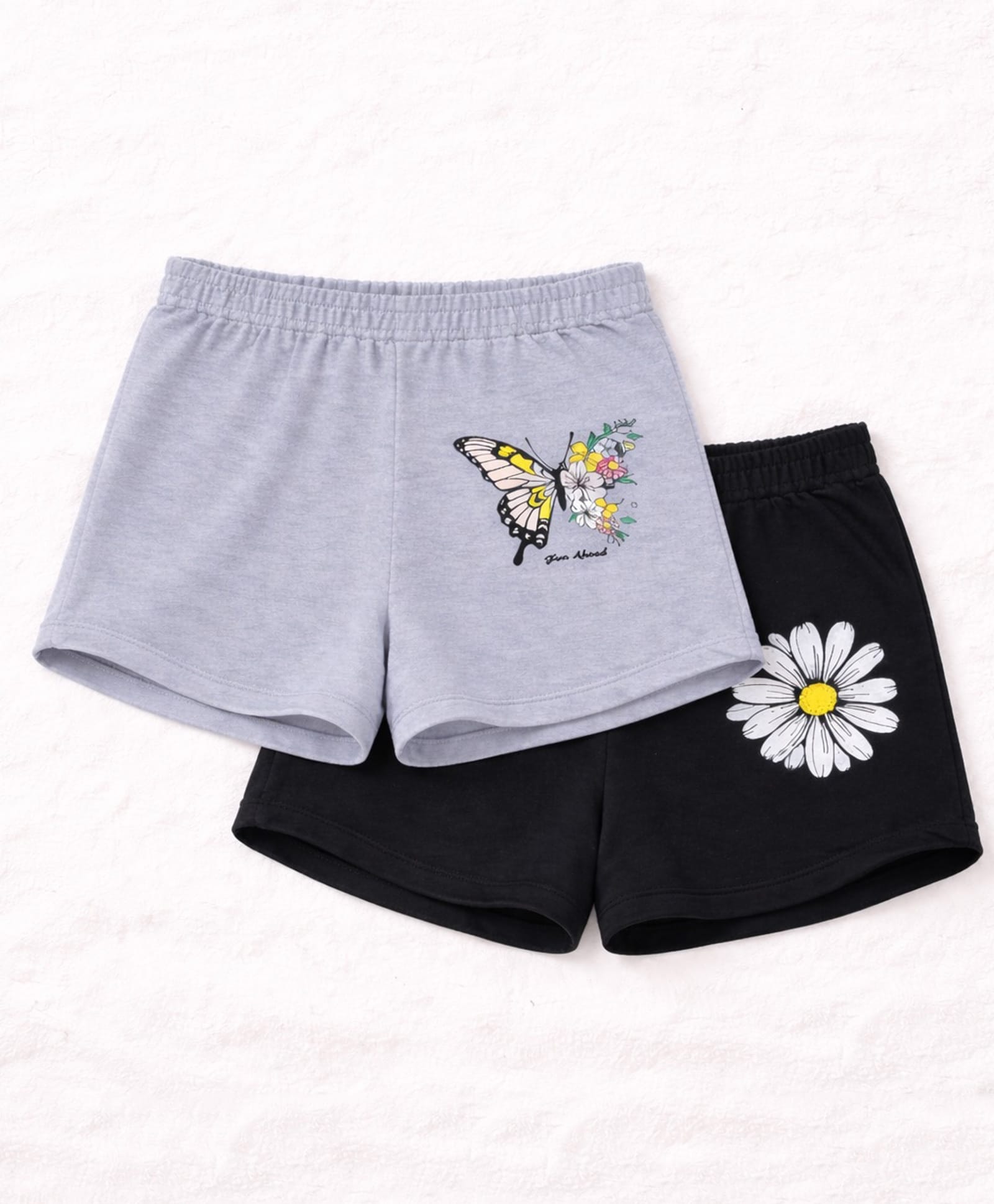 Luke and Lilly Cotton Blend Knit Pack Of 2 Butterfly & Floral Printed Shorts - Melange & Black-picture-19