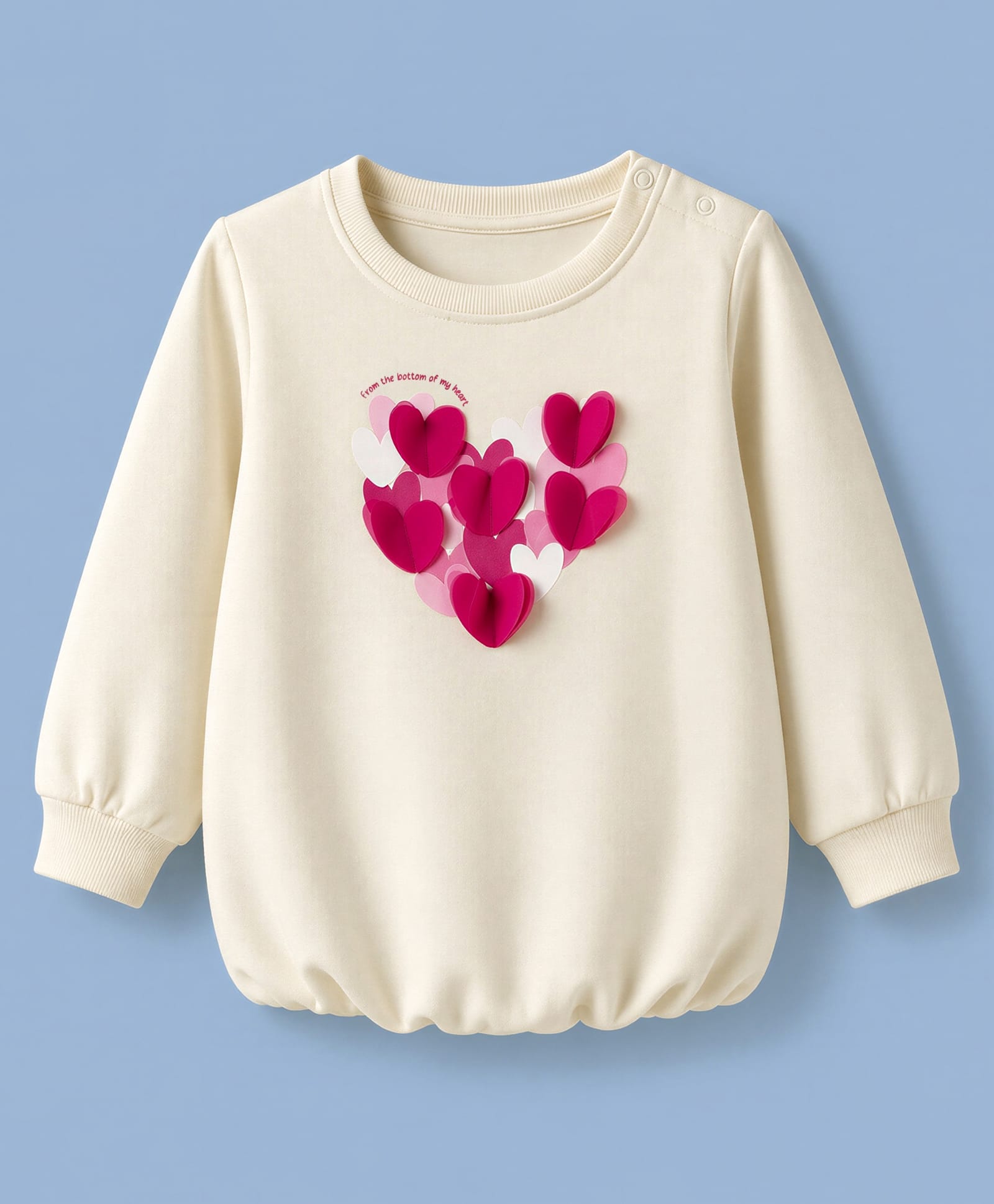 Babyoye Cotton Knit Sweatshirt with Full Sleeves and From The Bottom Of My Heart Print & Applique - Peach-image-0