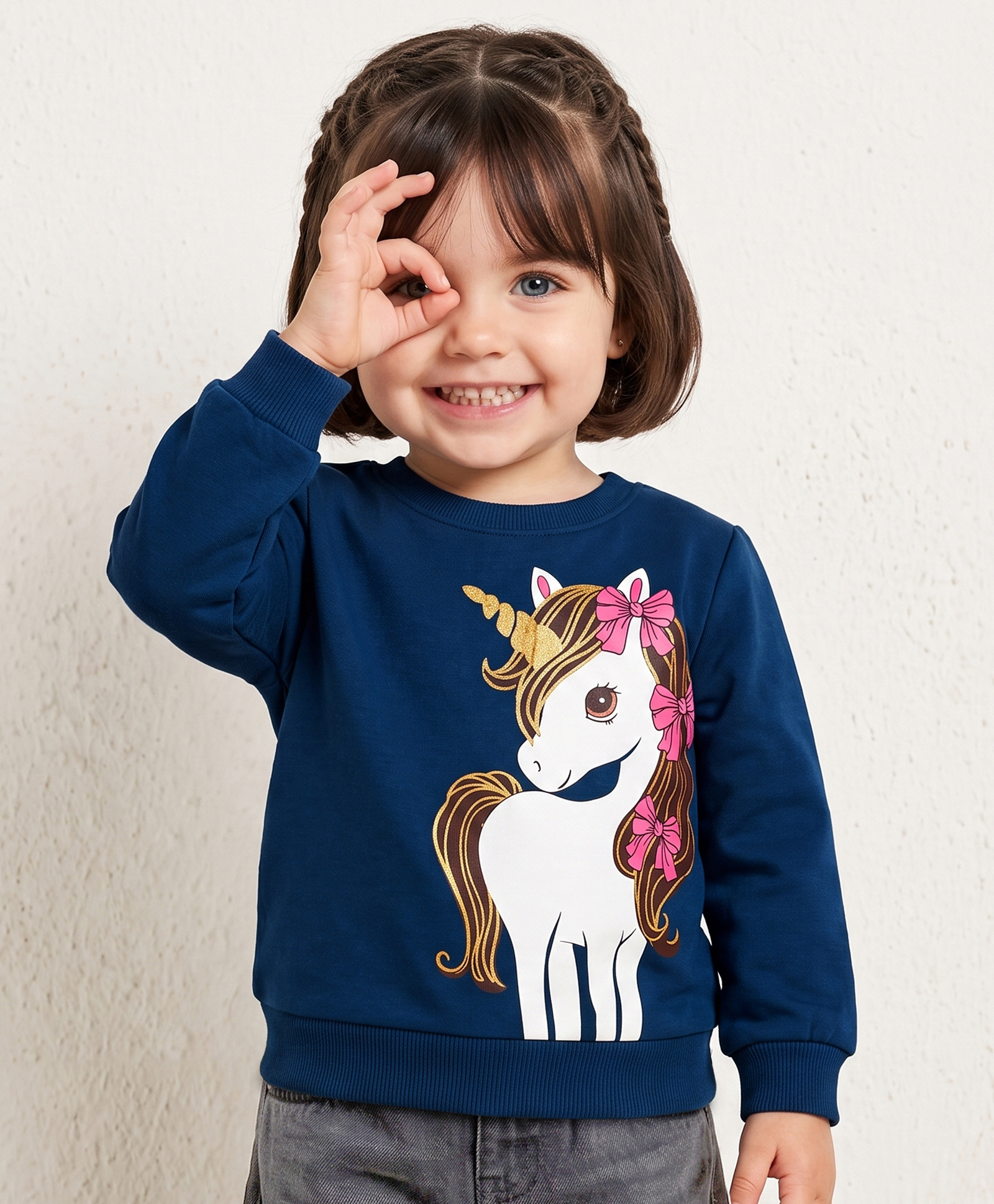 Babyoye 100% Cotton Knit Sweatshirt with Full Sleeves and Unicorn Print - Navy Blue-image-32