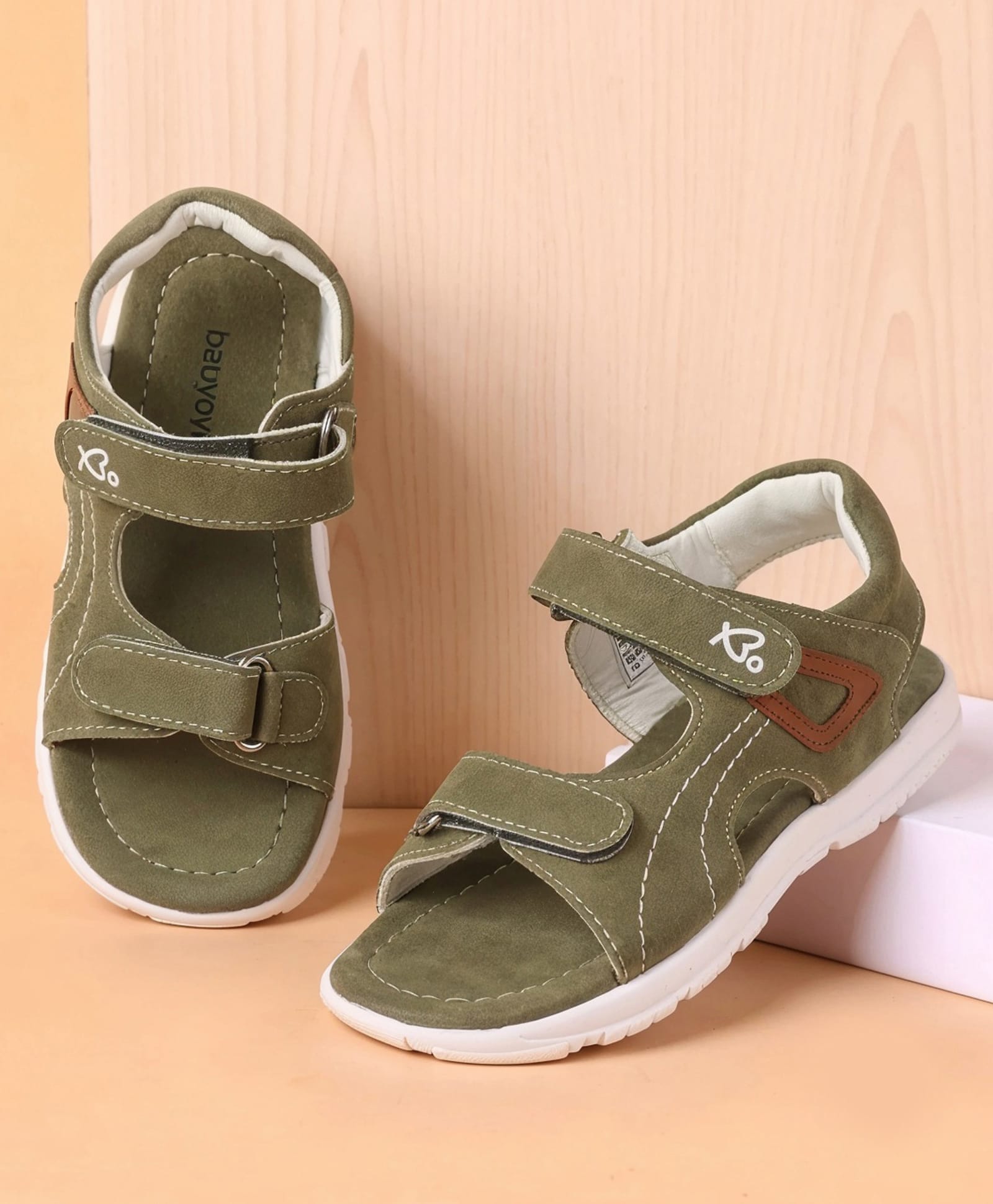 Babyoye Velcro Closure Sandals With Heart Print - Olive Green-picture-25