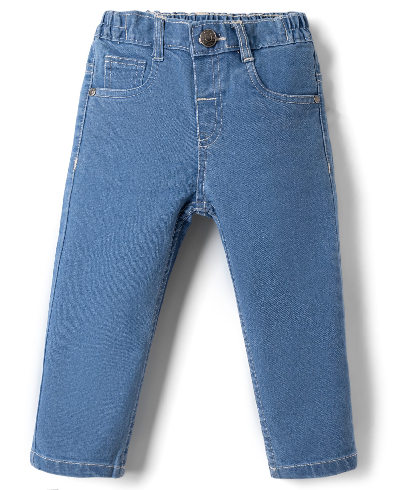Babyhug Denim Full Length Slim Fit Washed Jeans With Stretch - Medium Blue-picture-20