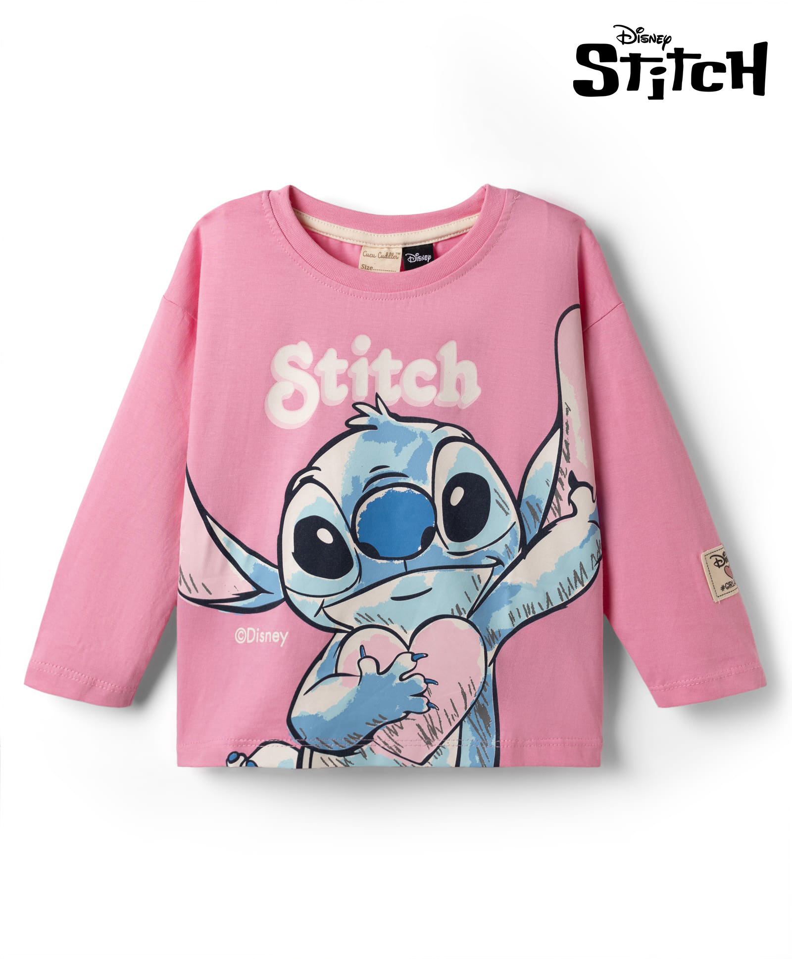 CUCUMBER Sinker Knit Full Sleeves T-Shirt with Stitch Print - Pink-picture-28